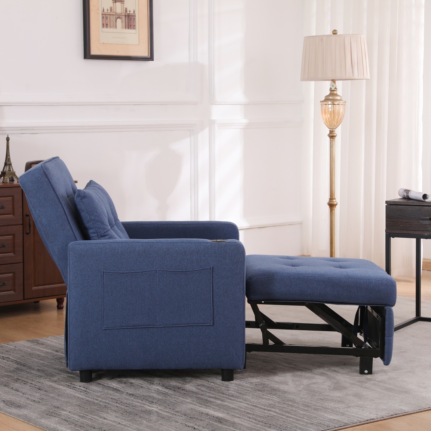 Convertible 3-in-1 Sleeper Sofa Bed Single Folding Pull Out Bed w/ USB Ports