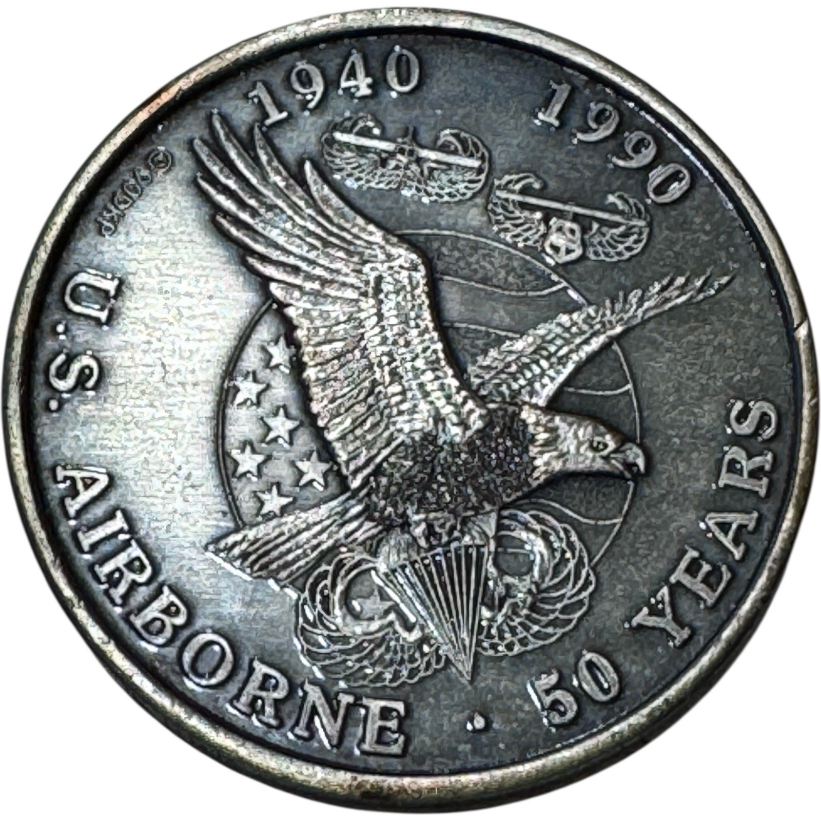 Vintage United States Airborne 50 Years 1940-1990 Army Pewter Challenge Coin