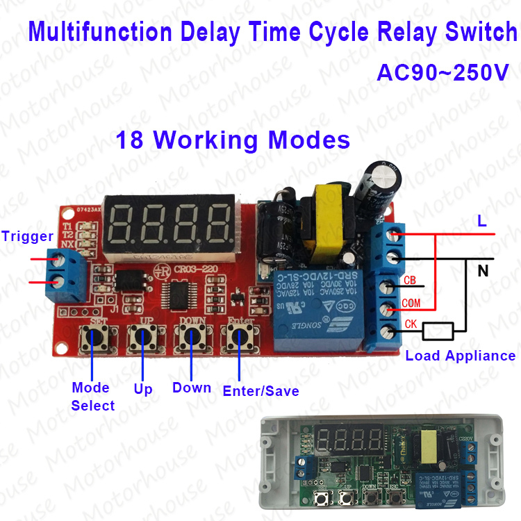 AC 120V 230V Digital LED Cycle Timer Relay Module Delay Time Turn On Off Switch