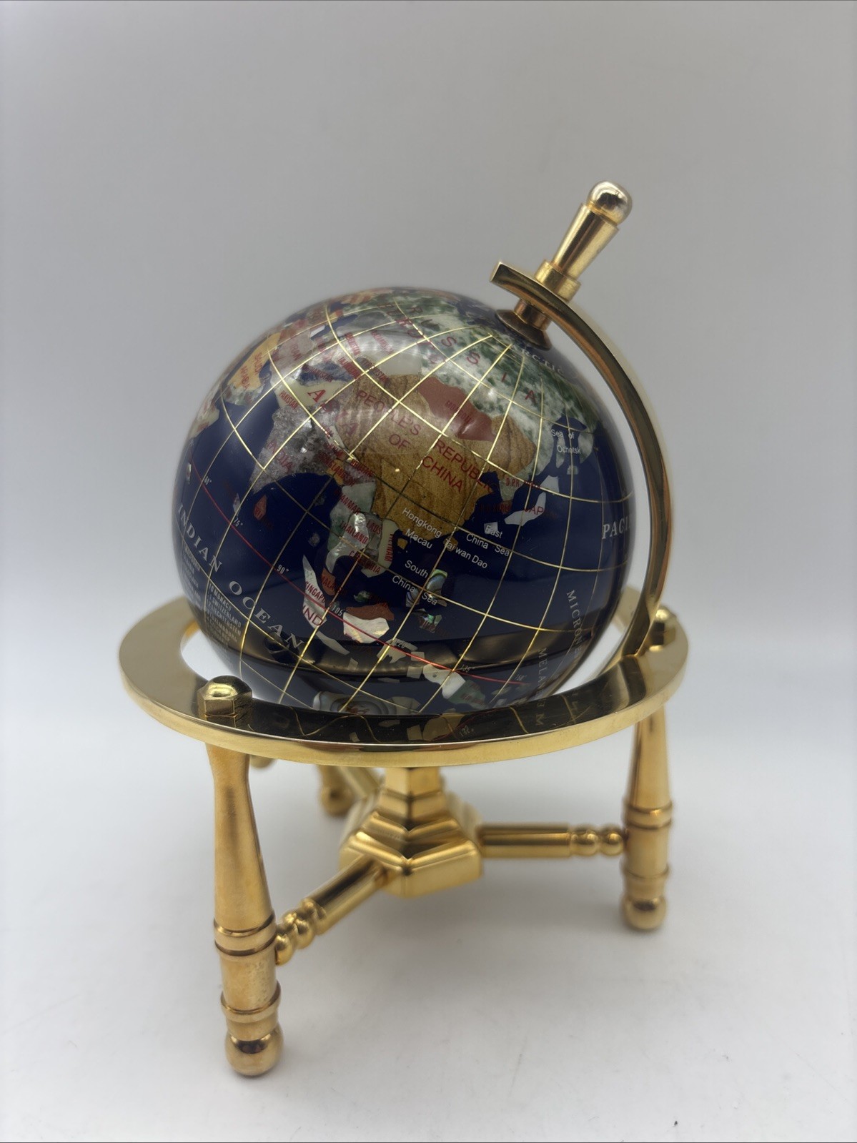 6-Inch Mini Blue Gemstone World Globe with Gold Stand