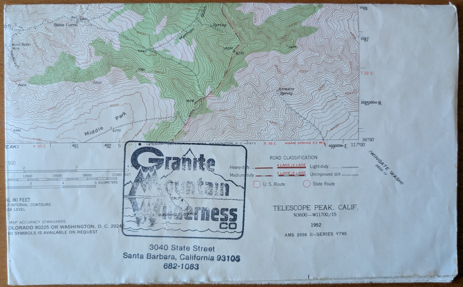 USGS Topo Map 15' Telescope Peak, CA N3600-W11700/15, 1952 Folded