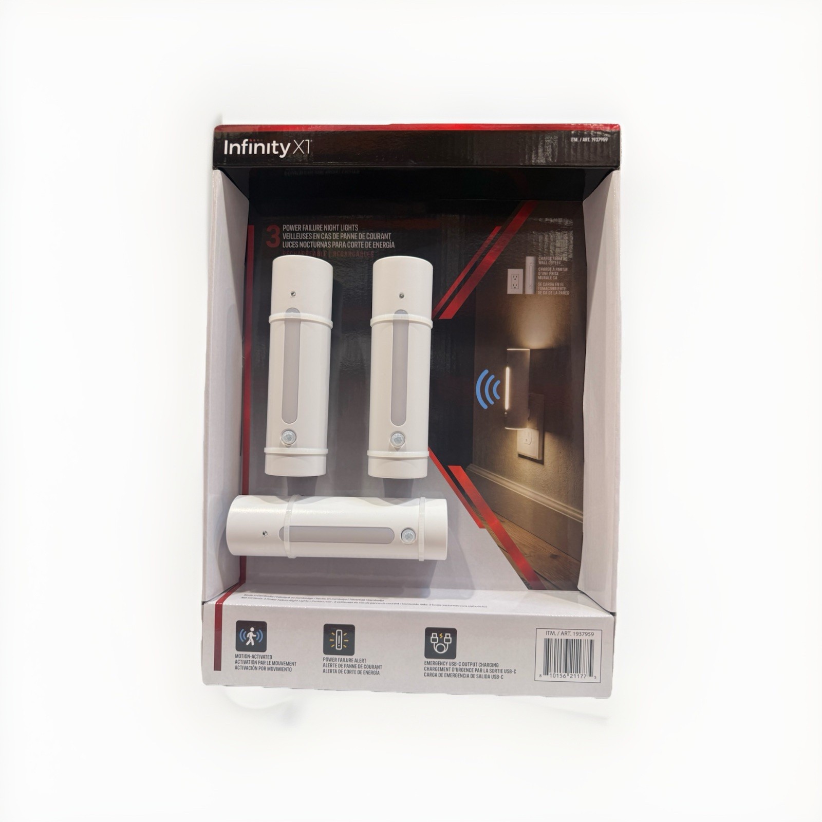 Infinity X1 Power Failure Night Light 3-Pack Motion Sensor Emergency USB-C NEW