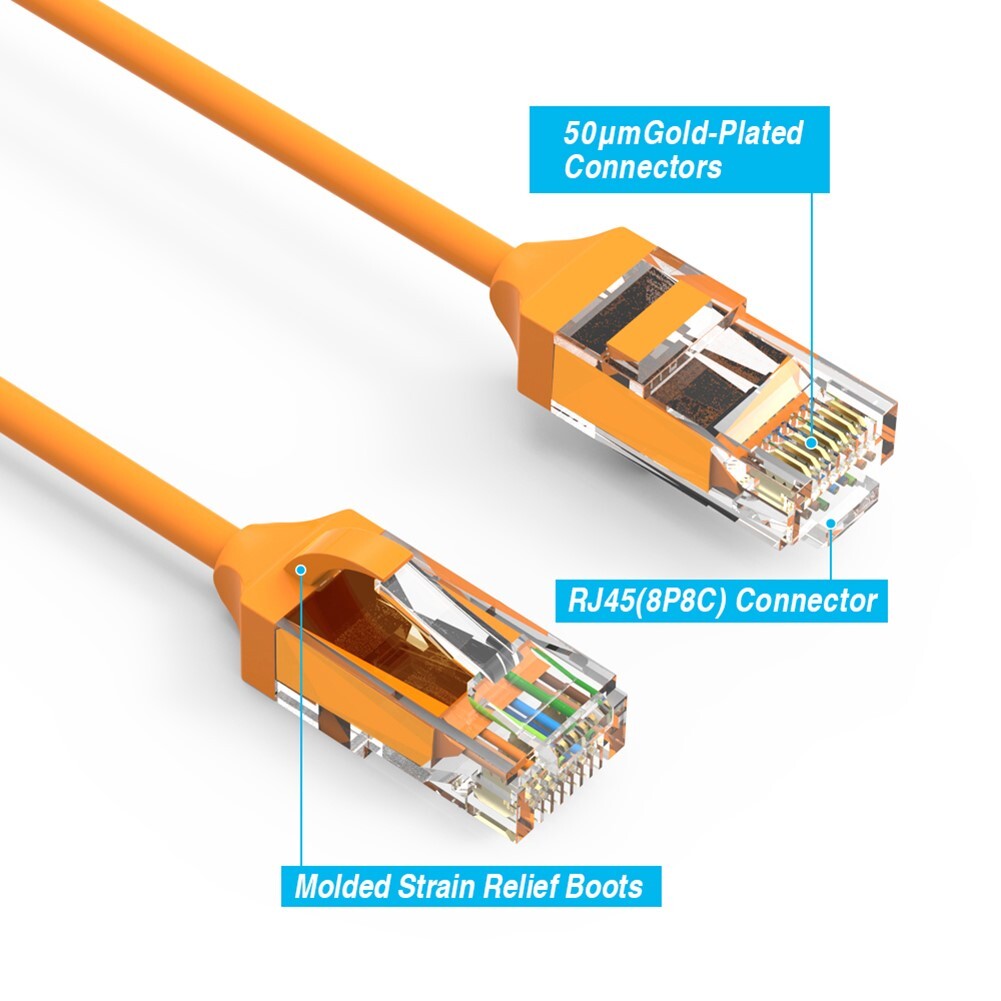4FT CAT6 RJ45 Slim Ethernet LAN Network Patch Cable UTP Copper Wire 28AWG Orange