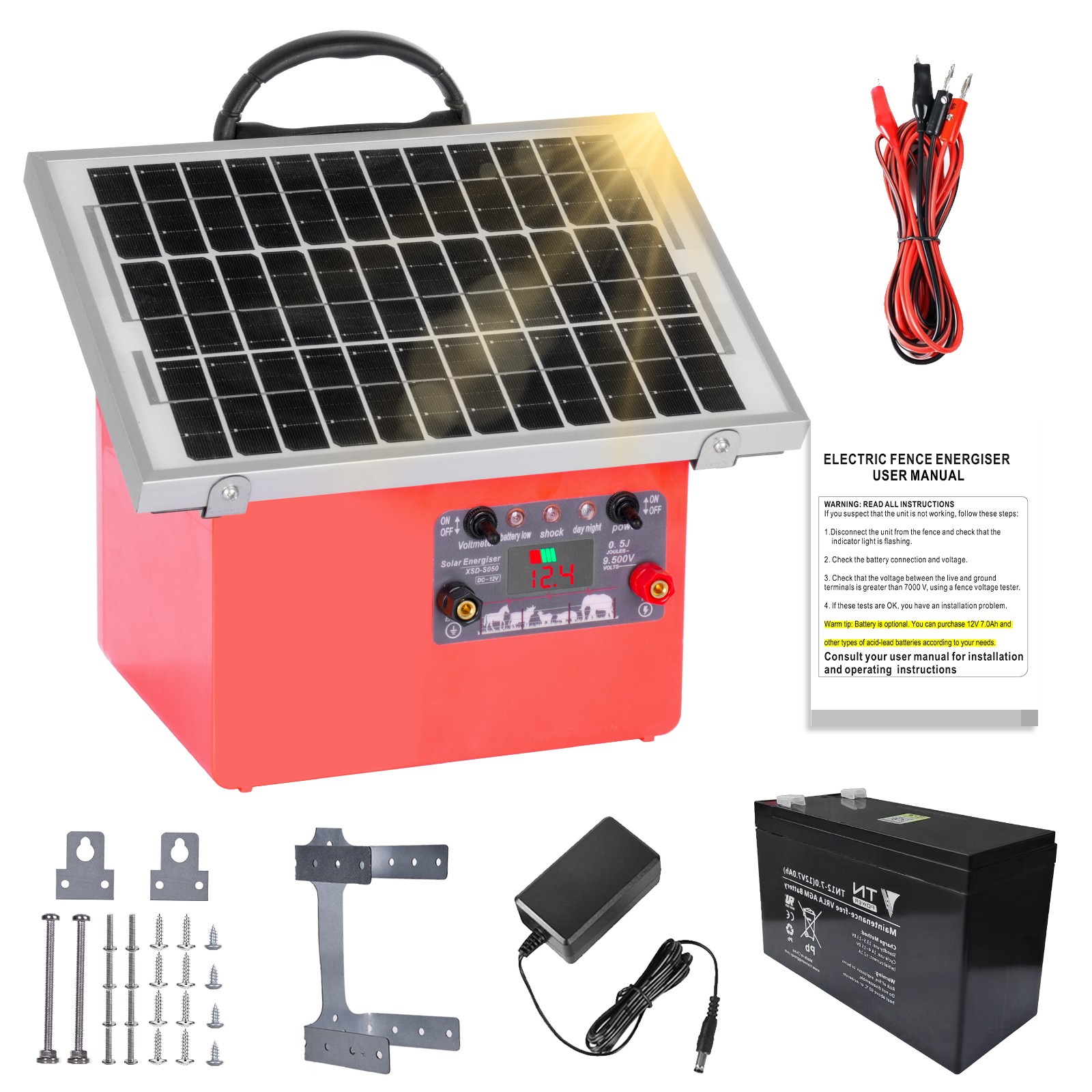 32KM Solar Power Fence Charger Electric Fence Energizer for Livestock Horse Goat