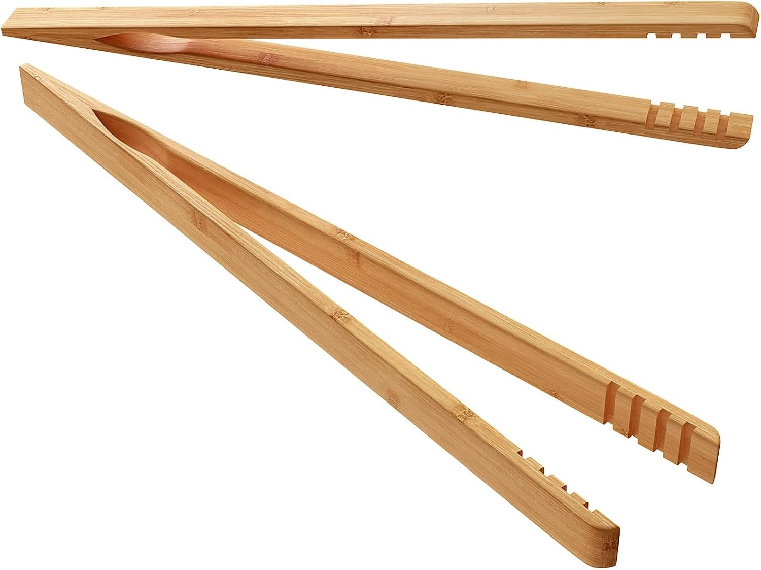 2 Pack Bamboo Toast Tongs 10.2" Wooden Toaster Tongs BBQ Cooking Food Serving