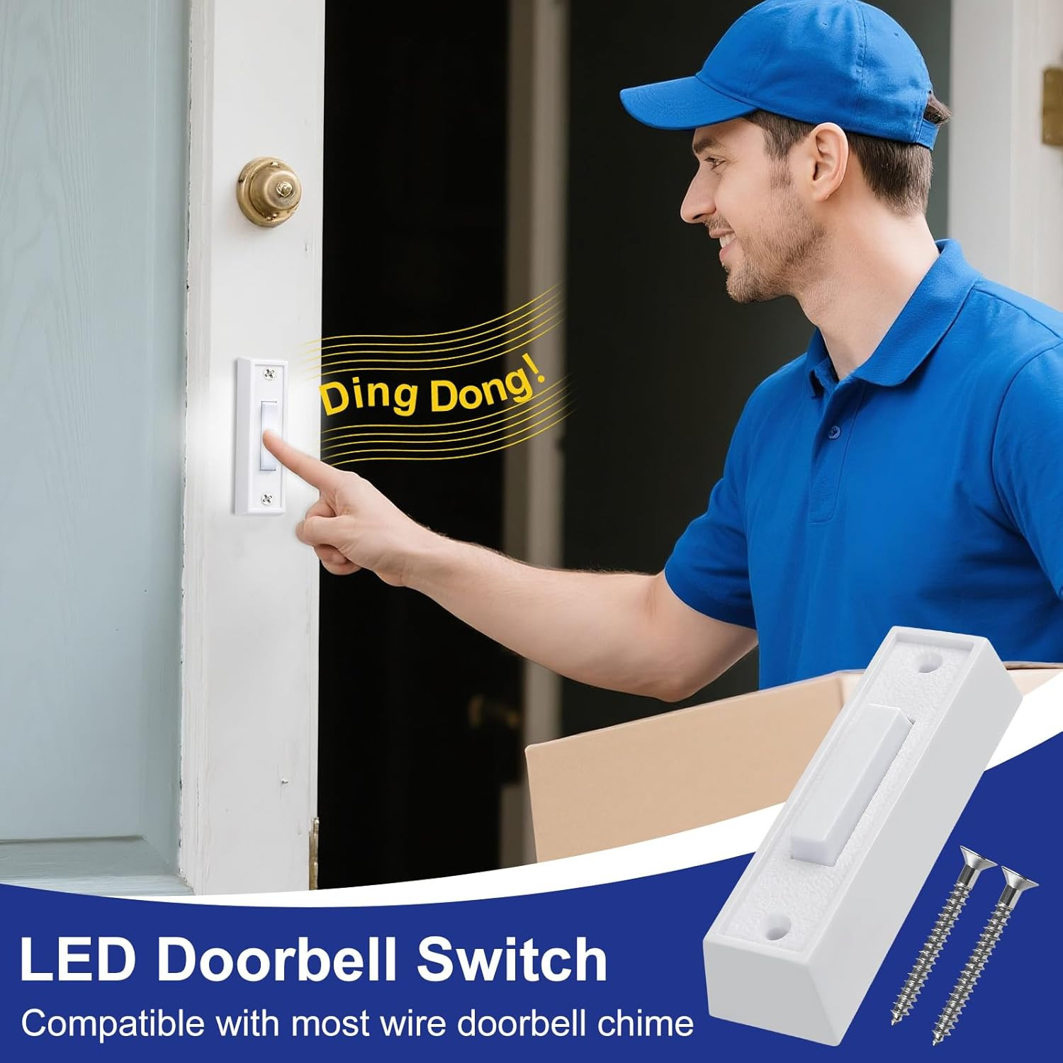 Lighted Doorbell Button, Wall Mounted Doorbell Switch with LED Light, Garage Doo
