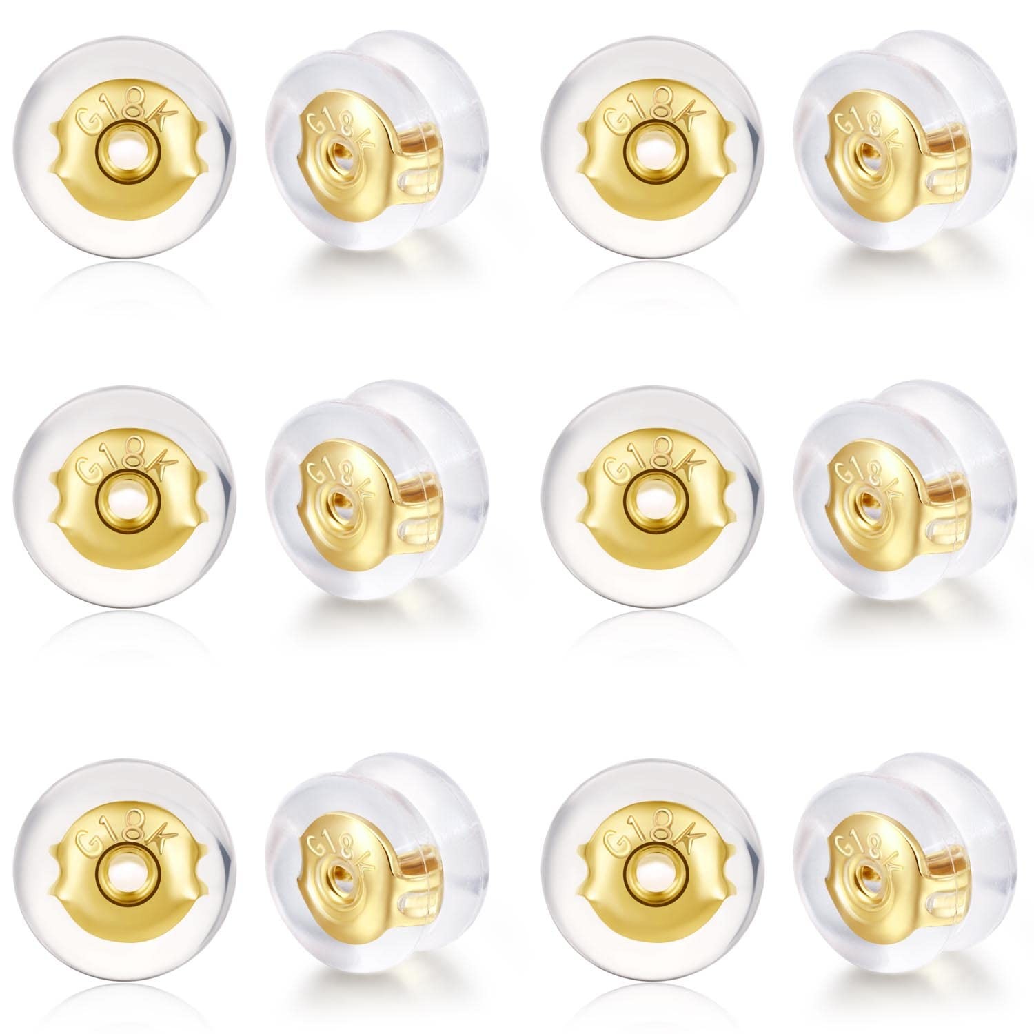 18K Gold Locking Secure Earring Backs for Studs, Silicone Earring Backs Repla