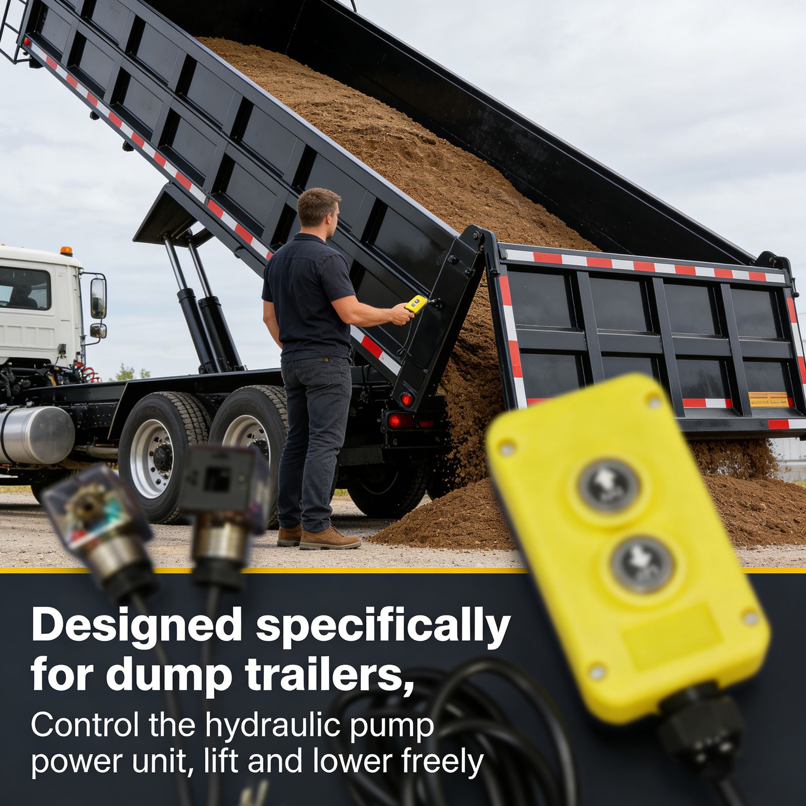 KTI Two Button Pendant Hydraulic Dump Trailer Controller - Power UP & DOWNDyIN