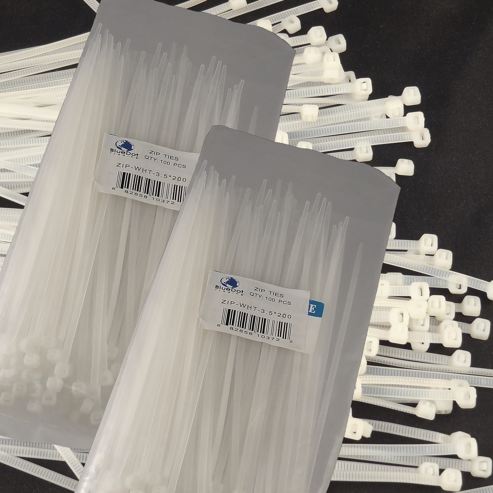 200 PCS WHITE 8" inch Network Cable Cord Wire Tie Strap 40 Lb Zip Nylon USA