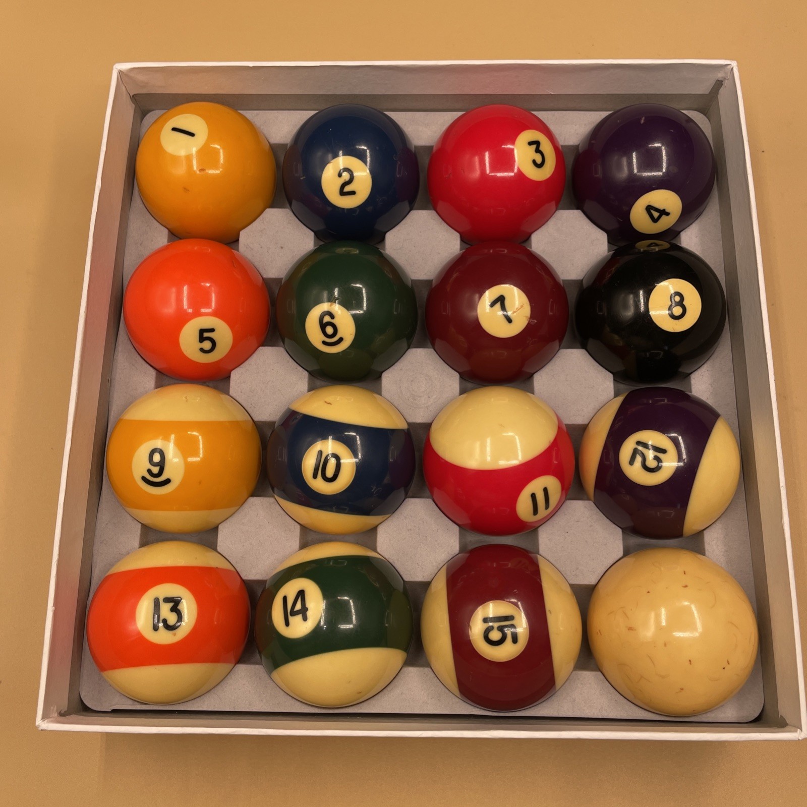 Vtg POOL BALLS-SET OF 16- 2 1/4" Used Complete Set