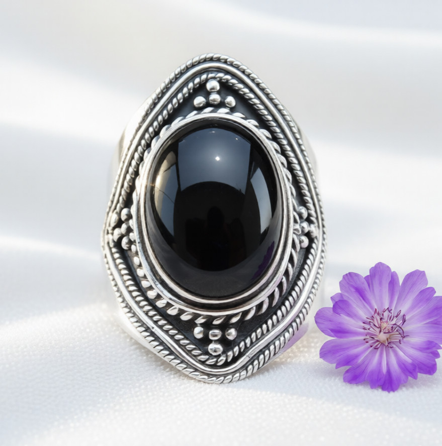 Natural Black Onyx Gemstone Handmade 925 Sterling Silver Jewelry Ring All Size