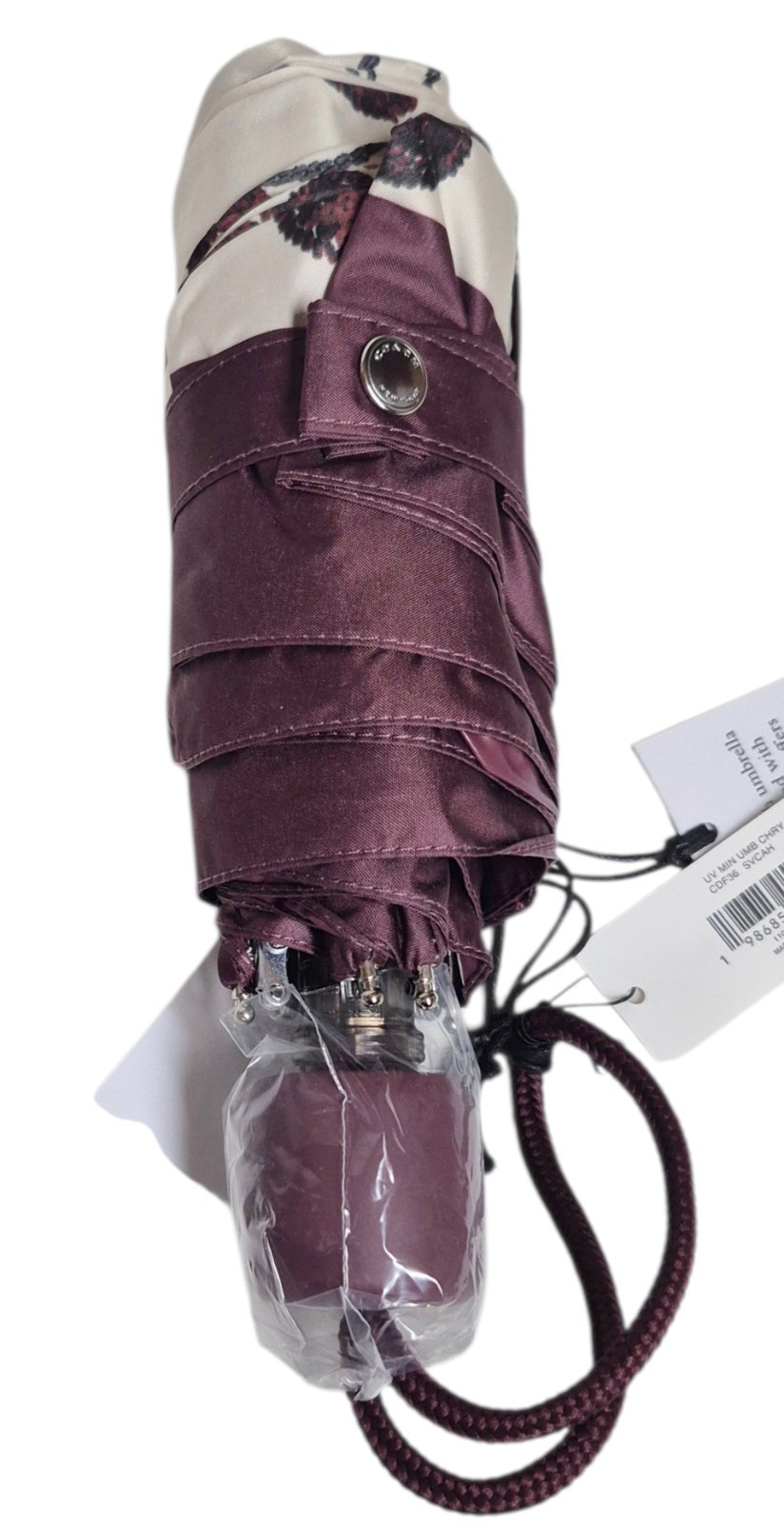 Coach UV Protection Mini Umbrella with Cherry Print Silver Chalk Multi CDF36 NWT