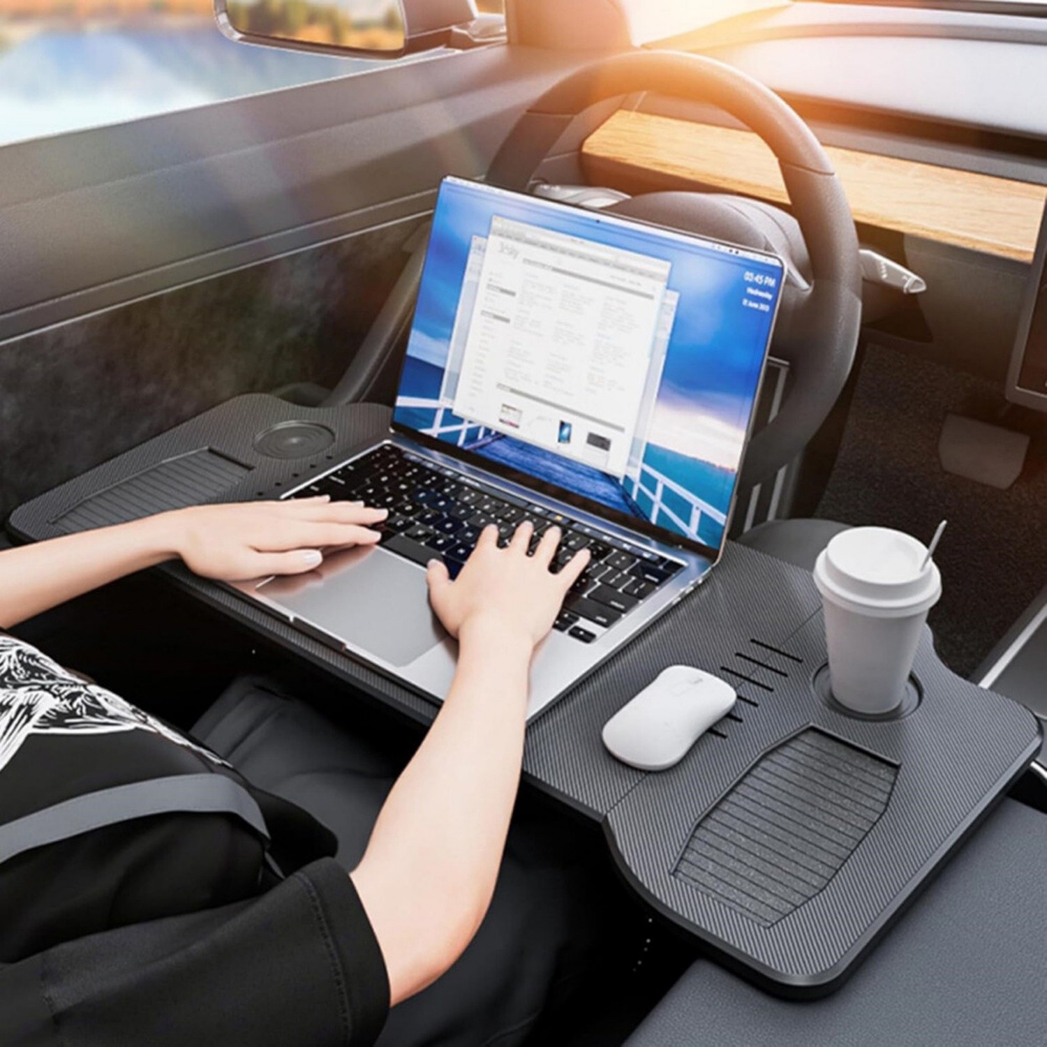 Car Laptop Desk, 2024 Upgraded Foldable Car Tray Desk for Tesla Model Y Model 3
