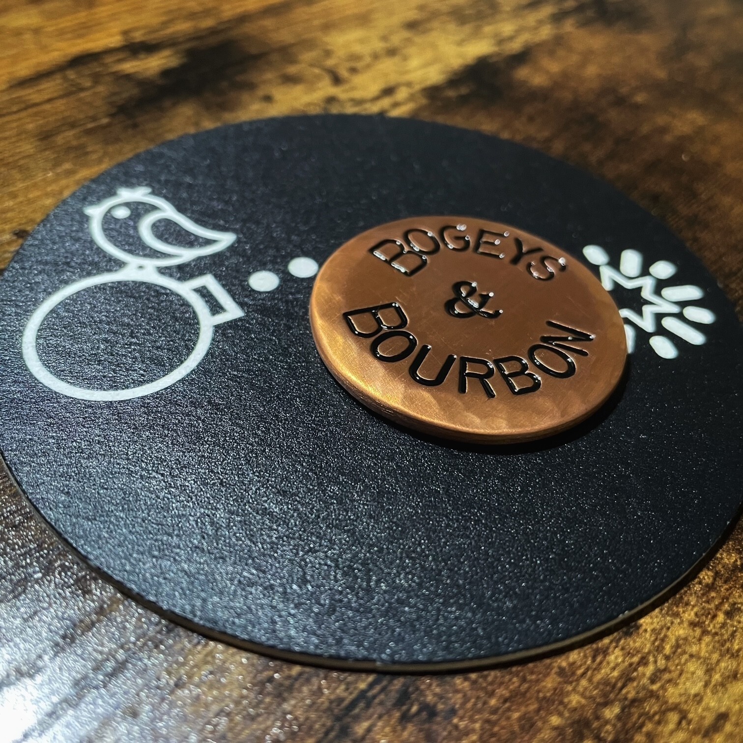 BOGEYS & BOURBON Hand Made Torched Copper Golf Ball Marker!