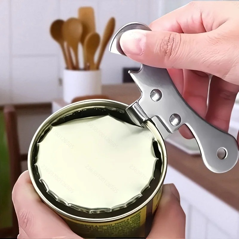 A Stainless Steel Manual Can Opener, Multifunctional Can Opener with Ergonomic G