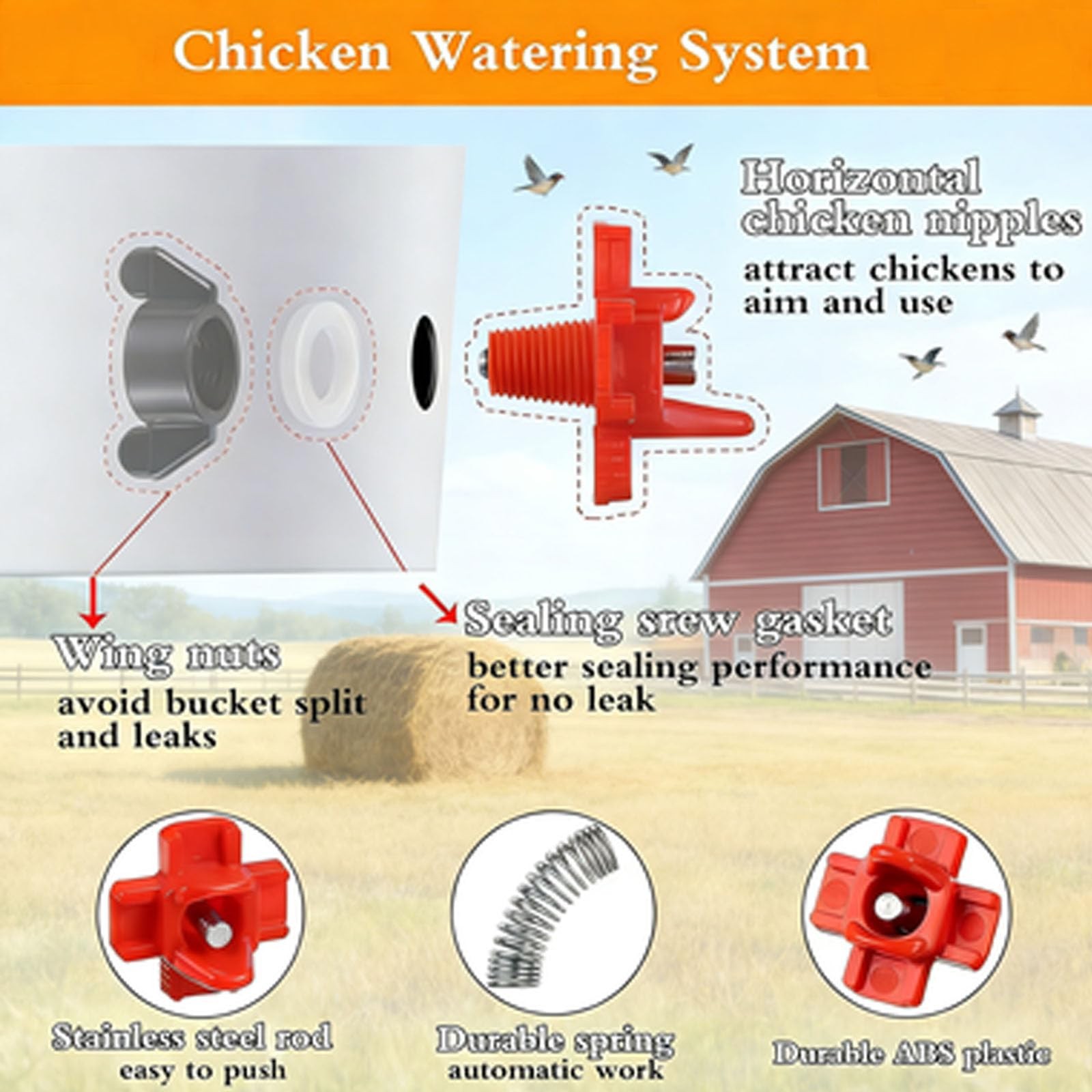10 Pack Horizontal Side Mount Automatic Chicken Waterer Nipples for Poultry Coop