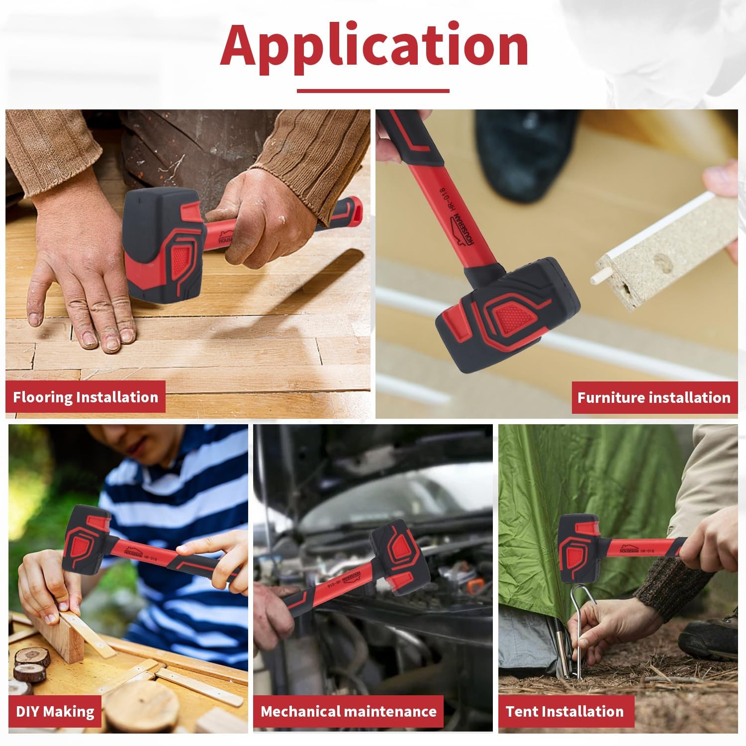 20 oz Rubber Mallet Hammer with Hook Solid Head Non-Slip Soft Grip Handle