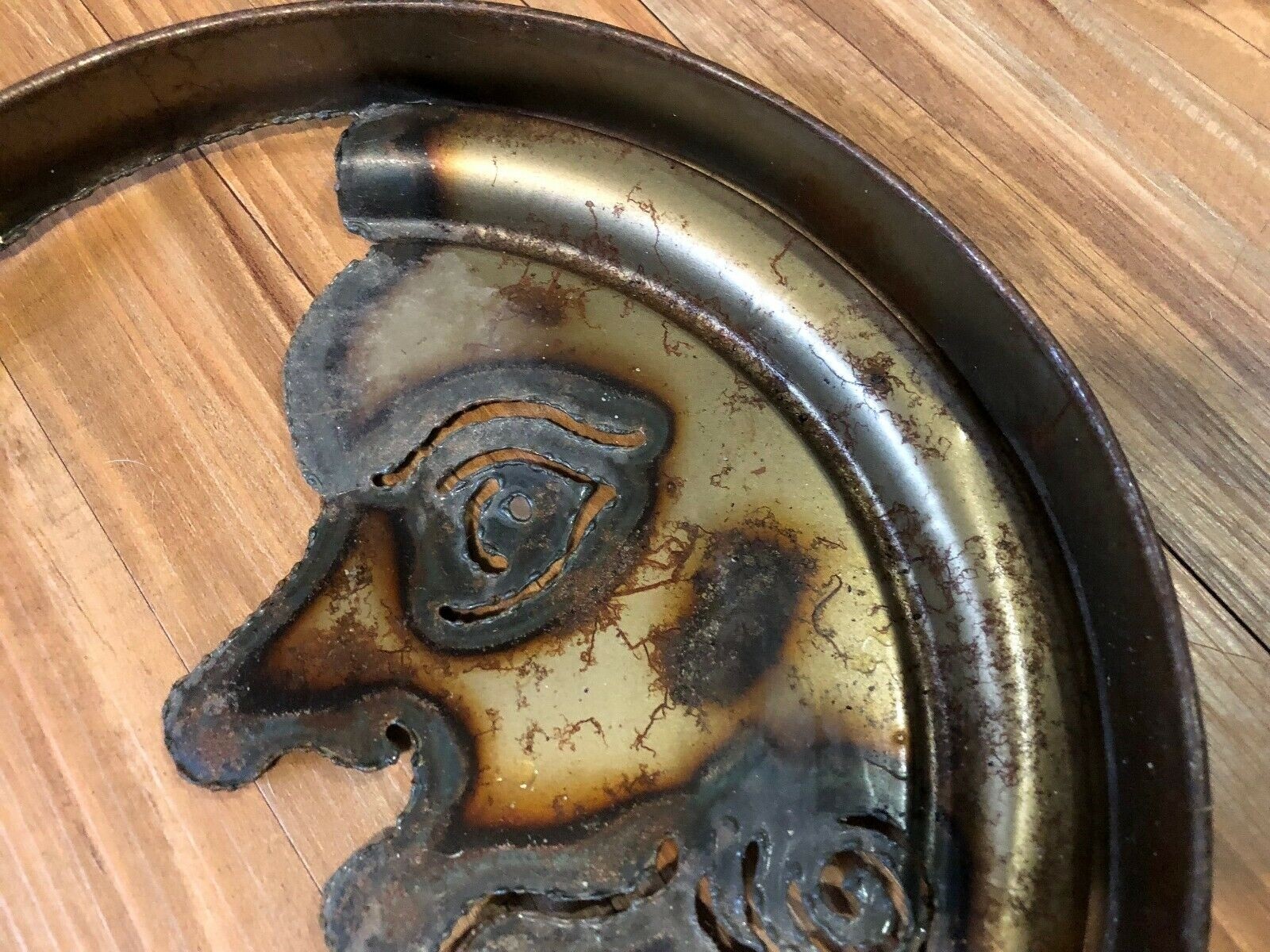 Vintage metal cut out Folk Art Man in the Moon Rusty Metal Lid