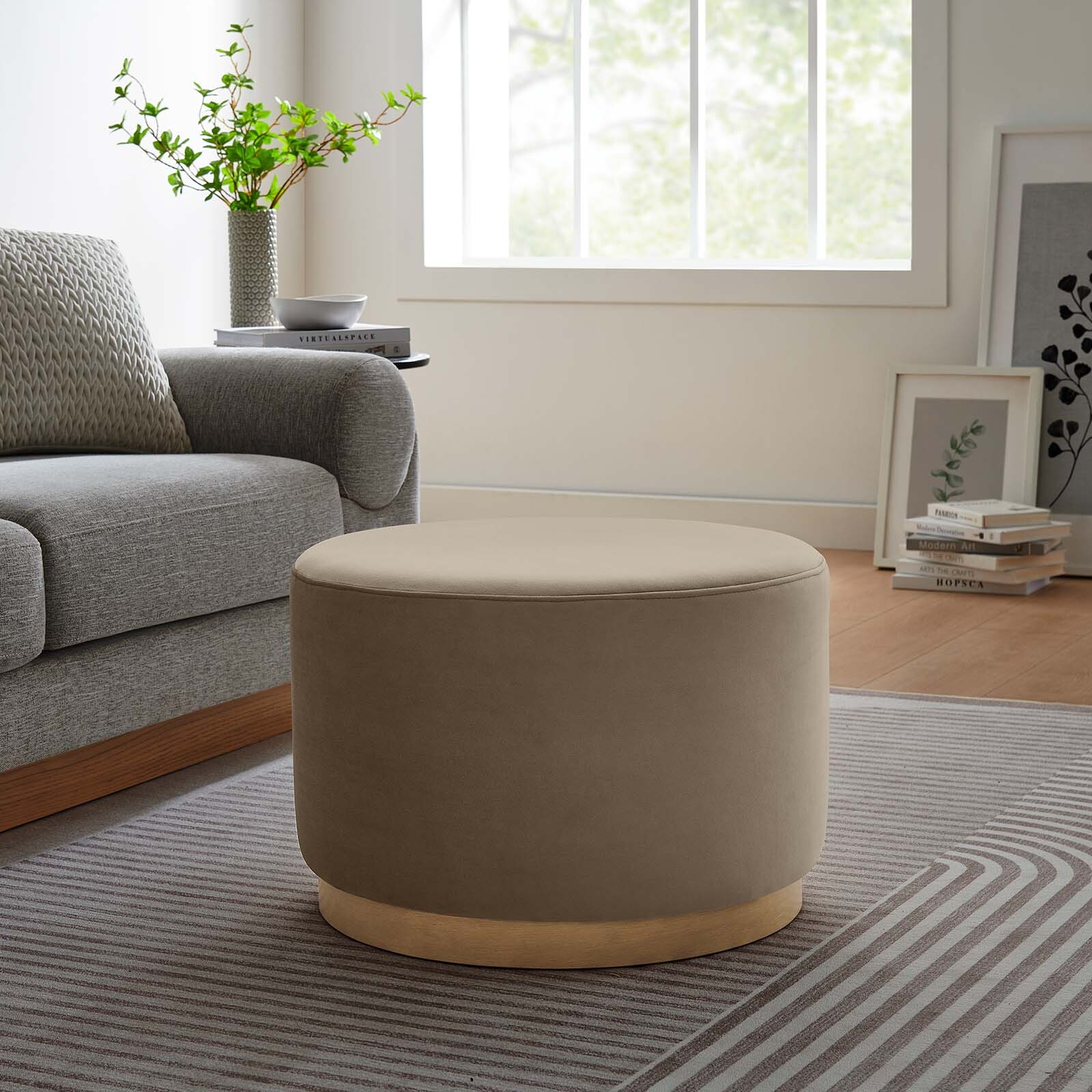 Modway Large 23" Round Performance Velvet Upholstered Ottoman