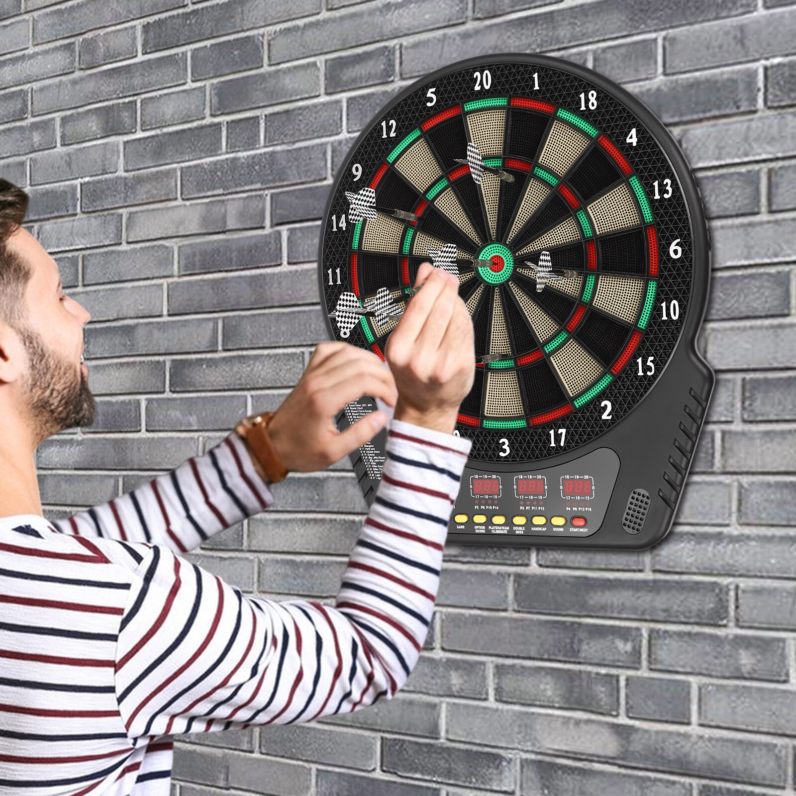 8 Levels Electronic Dart Board Wall Mounted Innovative Dart Machine w/ 6 Darts