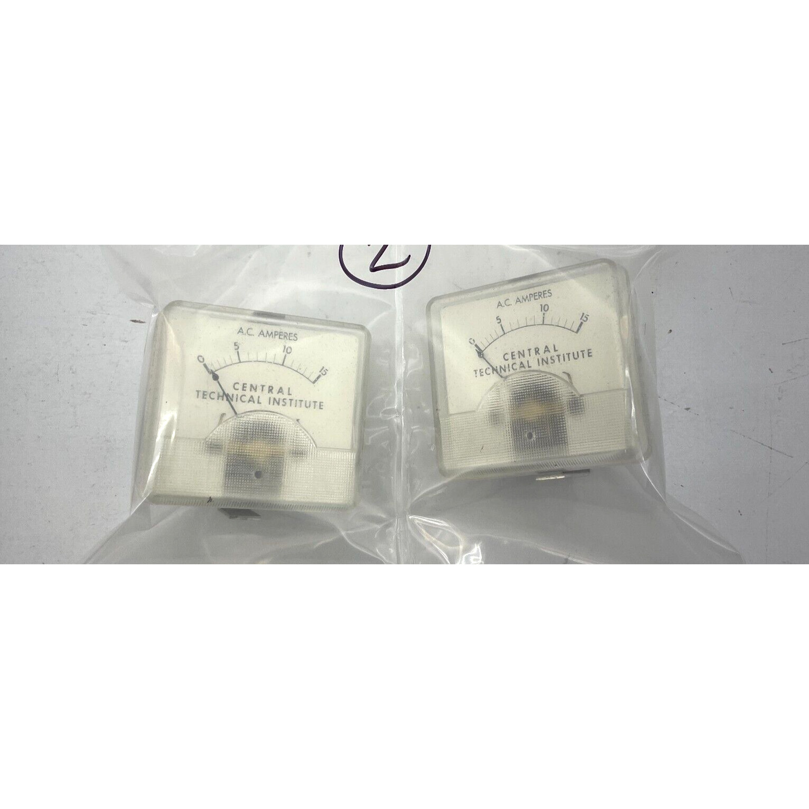 Central Technical Institute AC 0-15 Ammeter AC Amperes Analog Panel Gauge QTY: 2