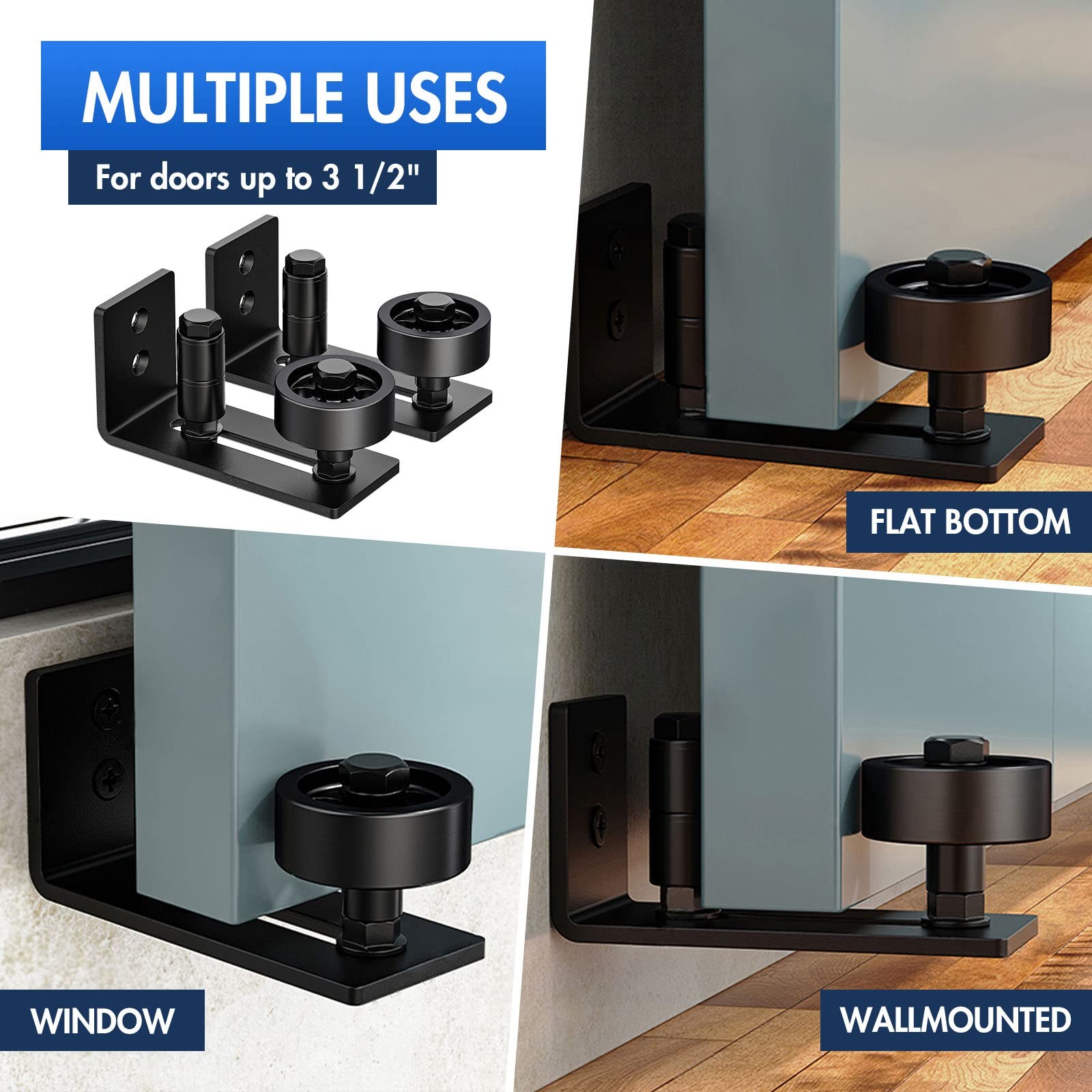 Lvyesea 2 Pack Barn Door Floor Guide, Sliding Bottom Large, Black