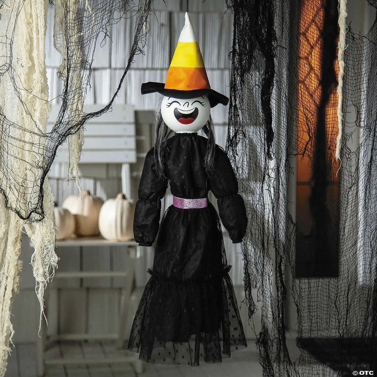 2 Ft. Animated Light-Up Giggling Witch with Black Dress Halloween Decoration Pro