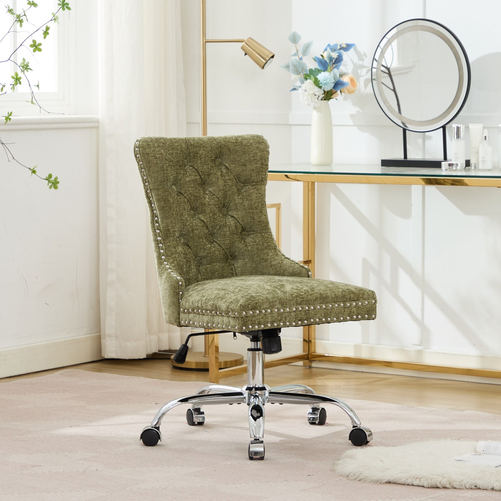 A&A Furniture Office Chair,Modern Chenille Upholstered Tufted Button Office