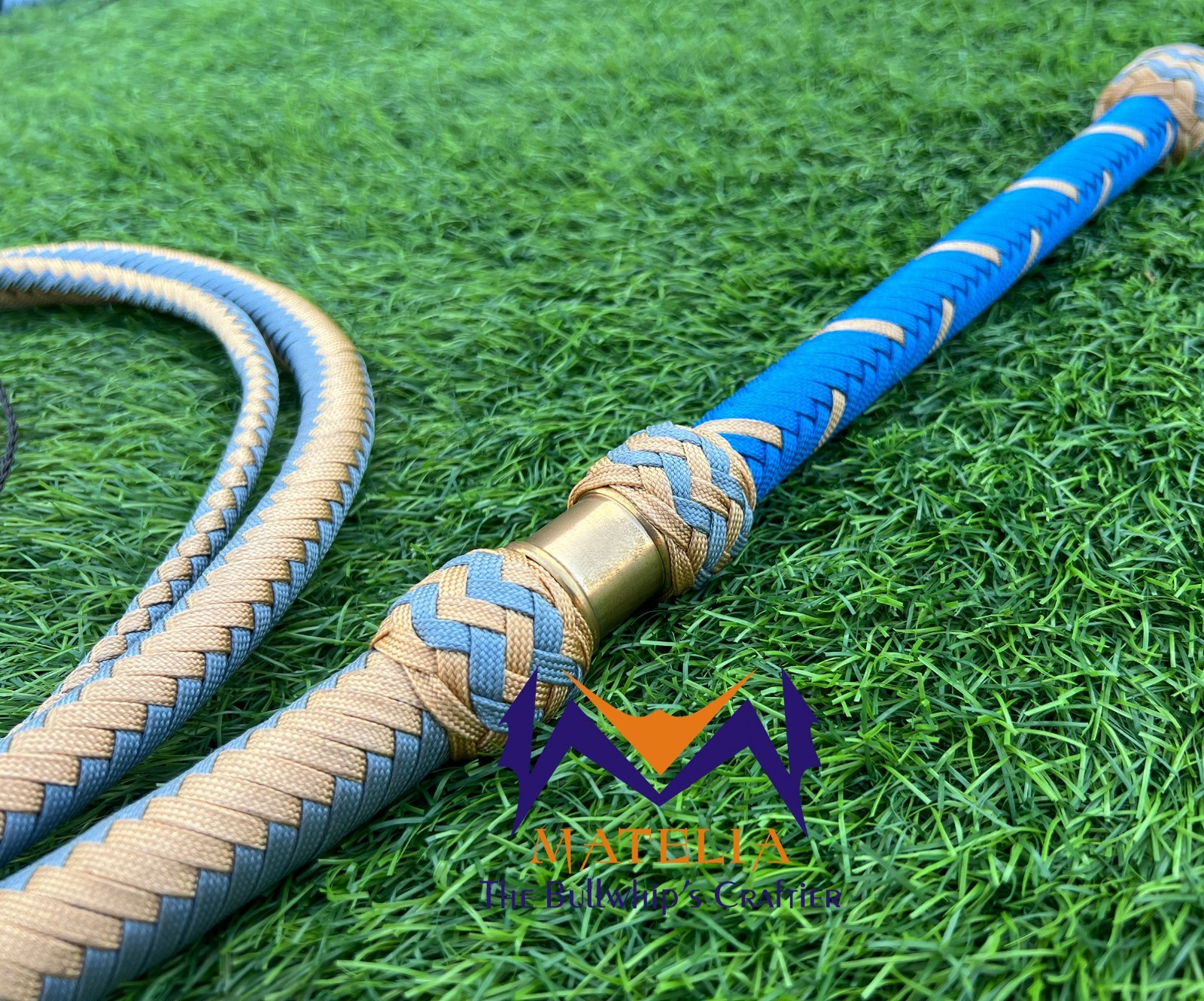 Waxed Nylon Bullwhip, Blue, light Gold: Australian Style, Size 4ft-12ft