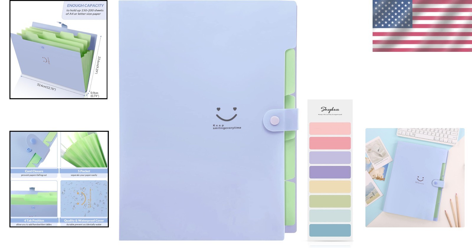 Lightweight & Portable Expanding File Folder with 5 Pockets - Purple Elegance