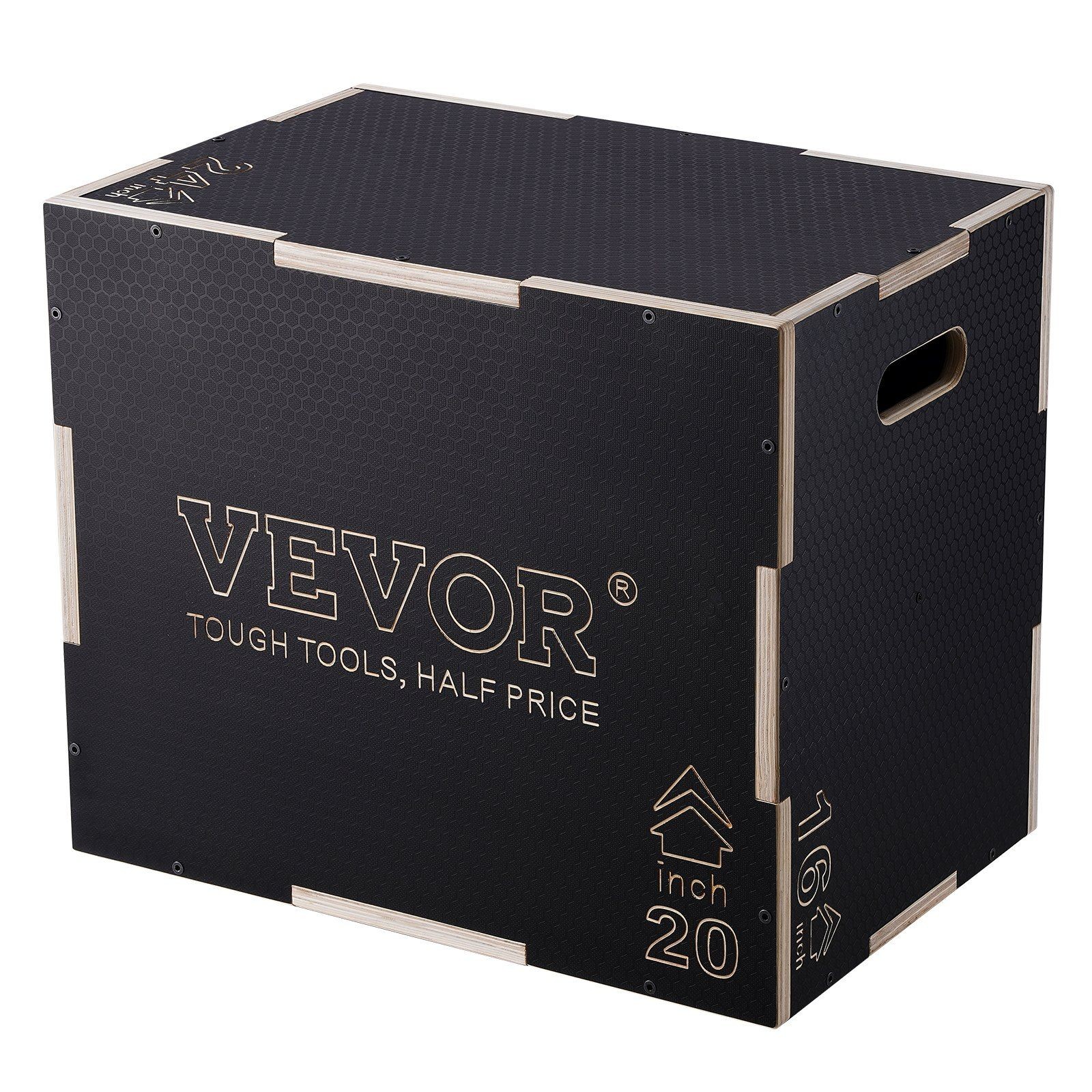 450lb Capacity 3-Adjustable Plyo Box 24/20/16in Anti-Slip Wooden Black