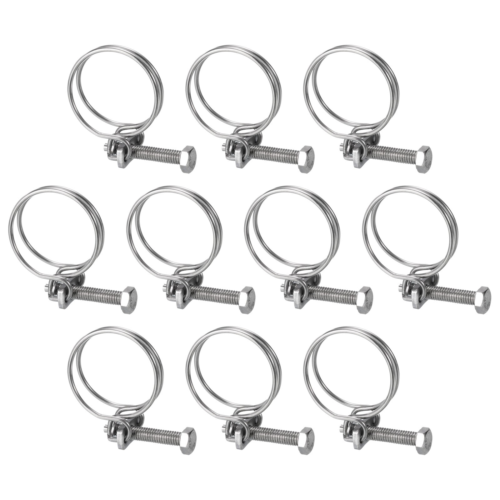 10Pcs Double Wire Hose Clamp, 28-32mm Adjustable Hose Clip with M6 Bolt