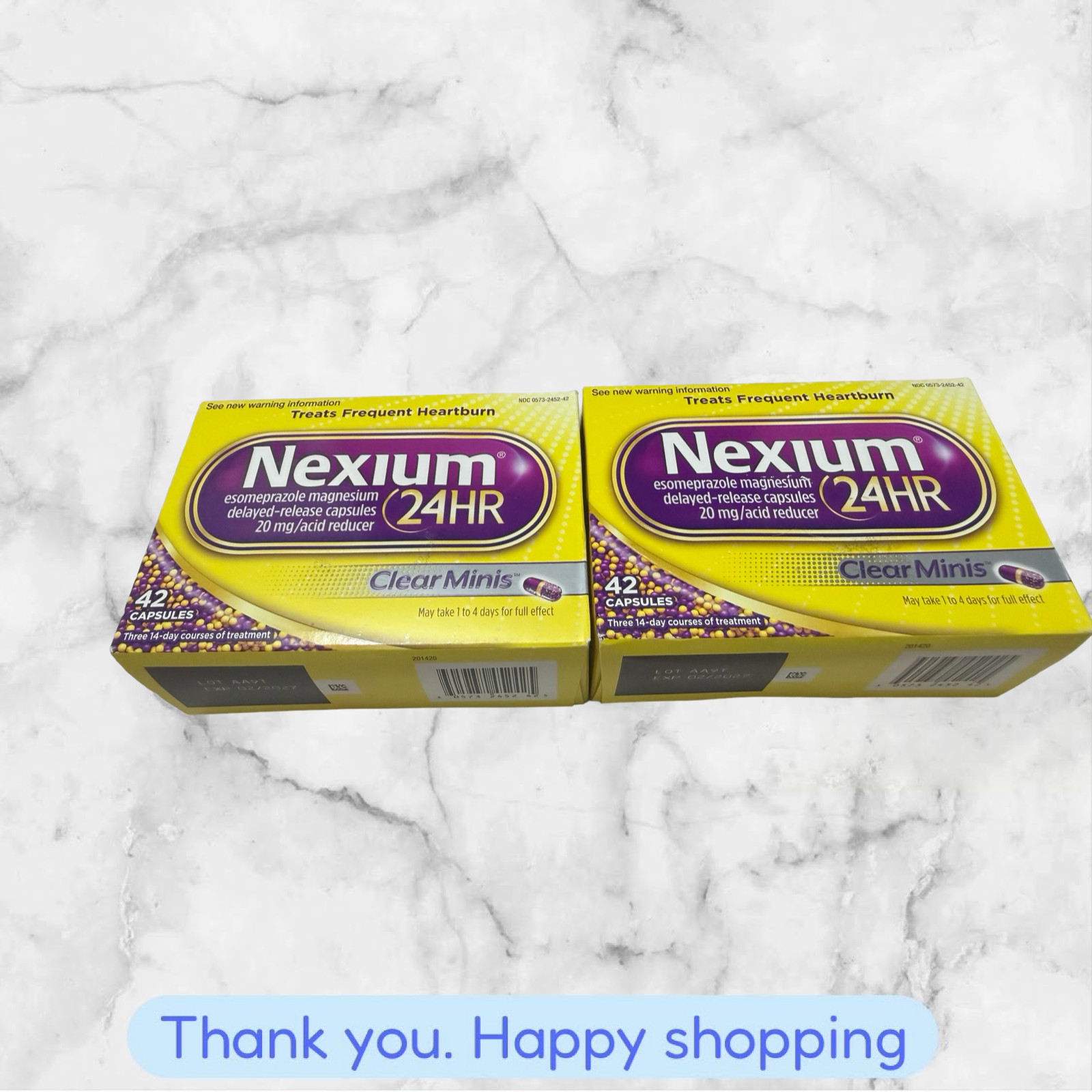 FOR 2 Nexium 24HR Treats Frequent Heartburn Clear Minis 42Ct Each Exp2028+ NEW