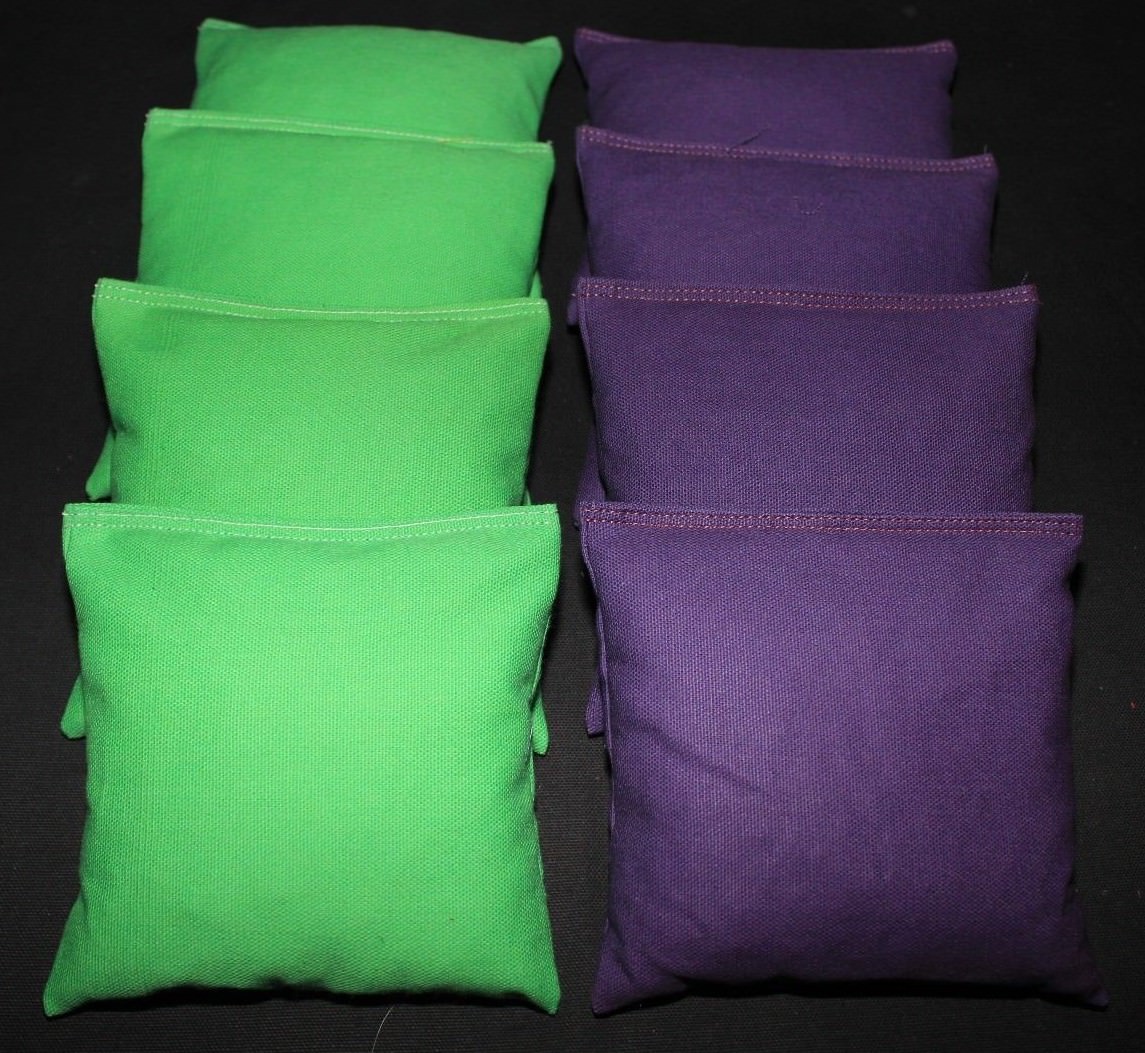 ALL WEATHER CORNHOLE BEAN BAGS Lime & Purple Resin Filled WATERPROOF