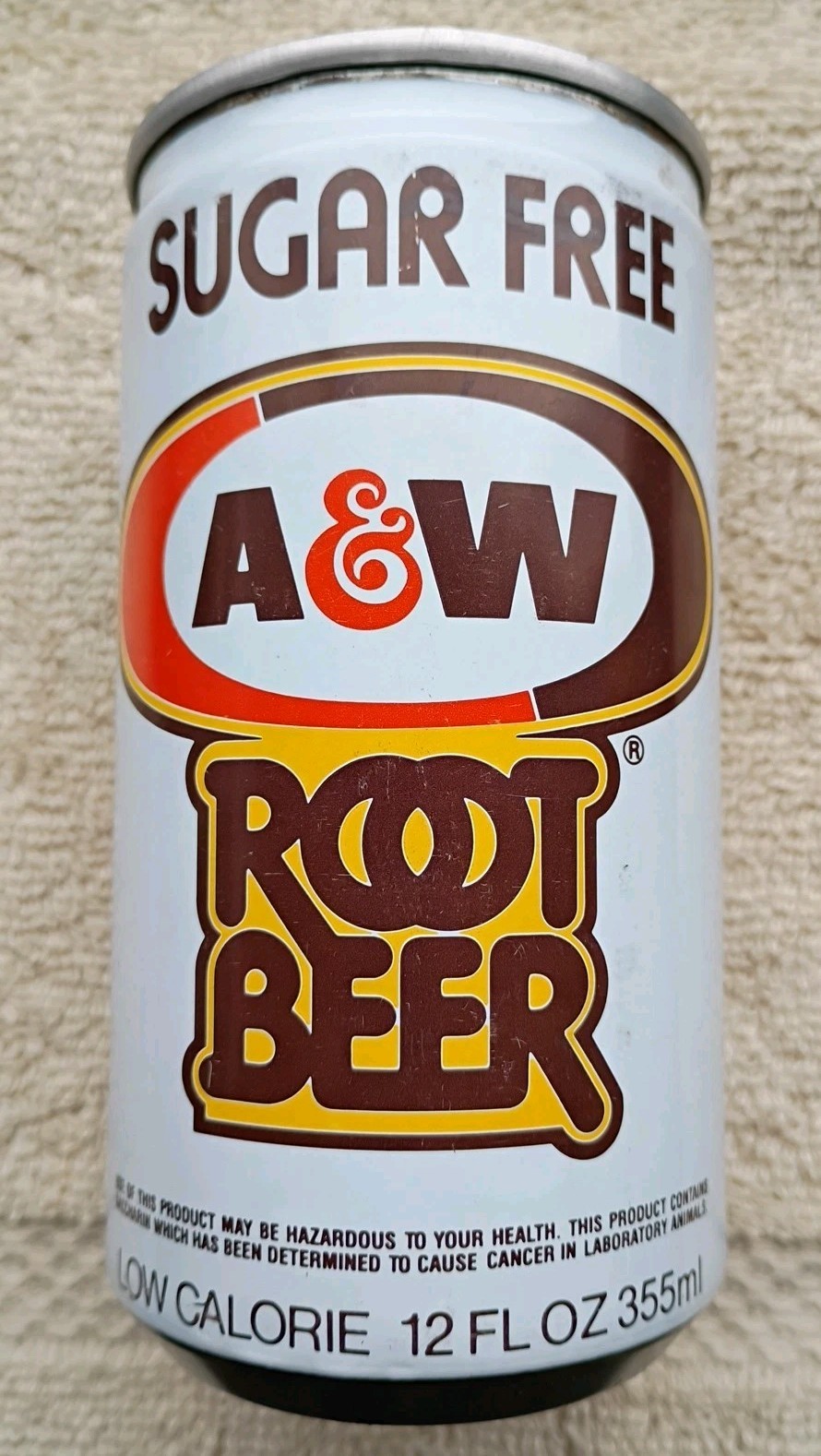 VINTAGE A&W SUGAR FREE ROOT BEER - BANK TOP SODA POP CAN - FORGED STEEL