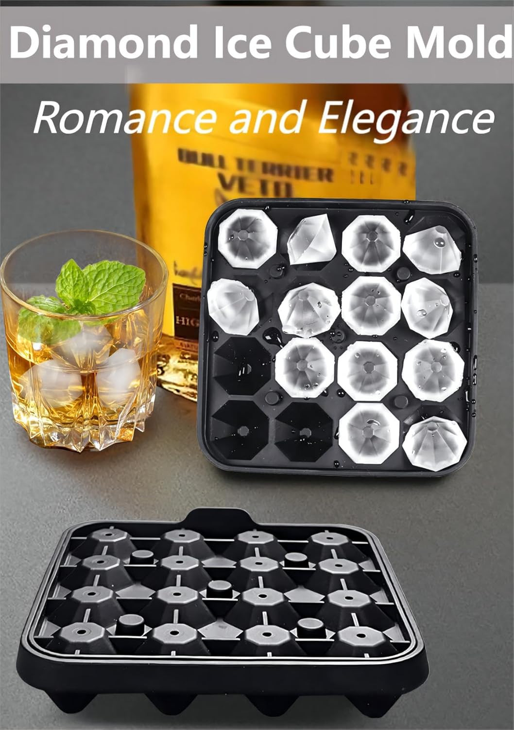 Tiny Diamond Ice Molds 2 Pack, Small Diamond-Shaped Silicone Ice Cube Trays 16 C