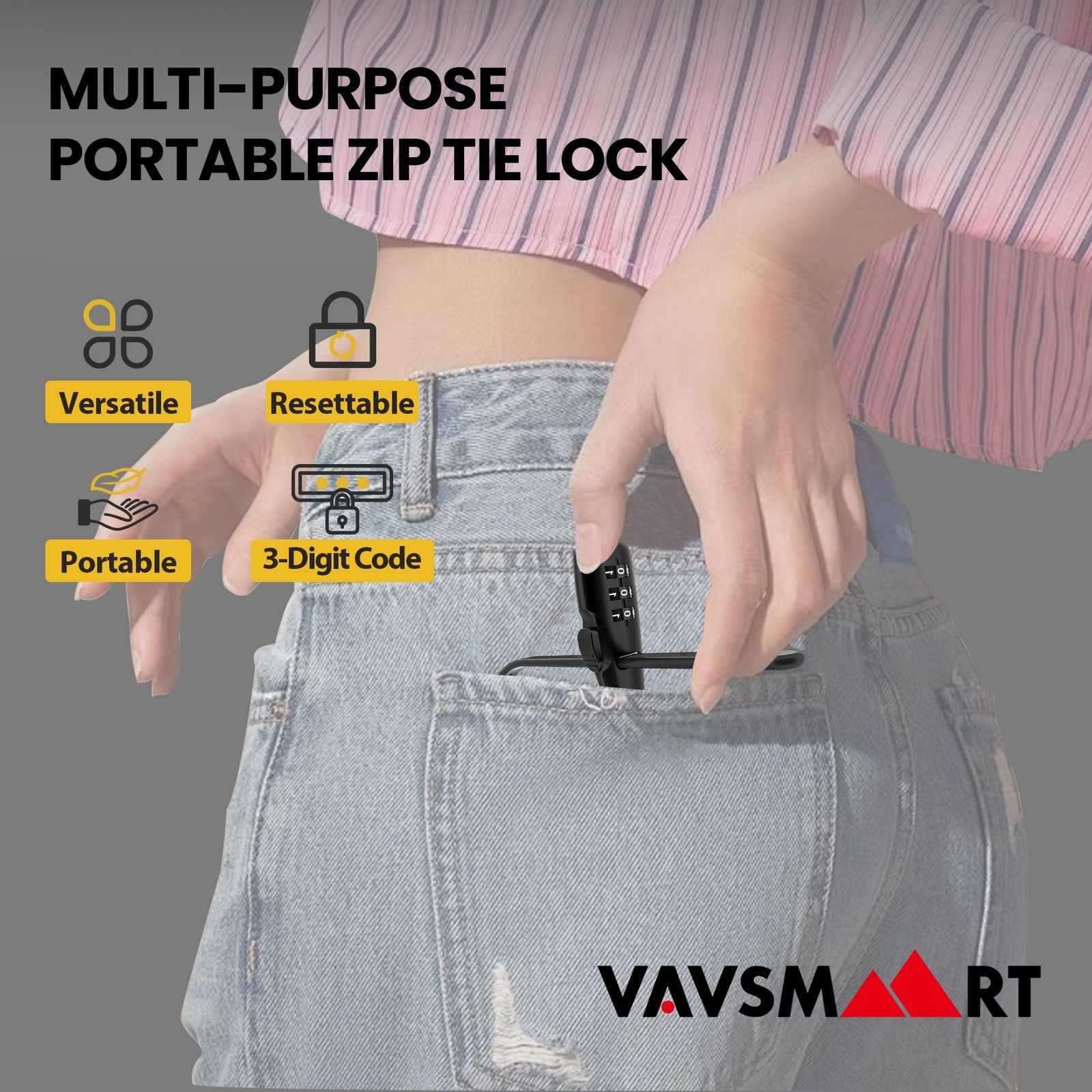 VAVSMART Zip Tie Lock, Adjustable Cable Lock Combination - Cafe Quick Combo