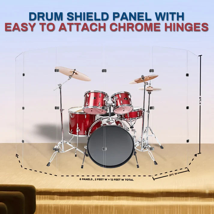 Drum Shield 2ft. x 6 ft. Panels,Clear Acrylic Drum Shield for Drum Cage,Drum Kit