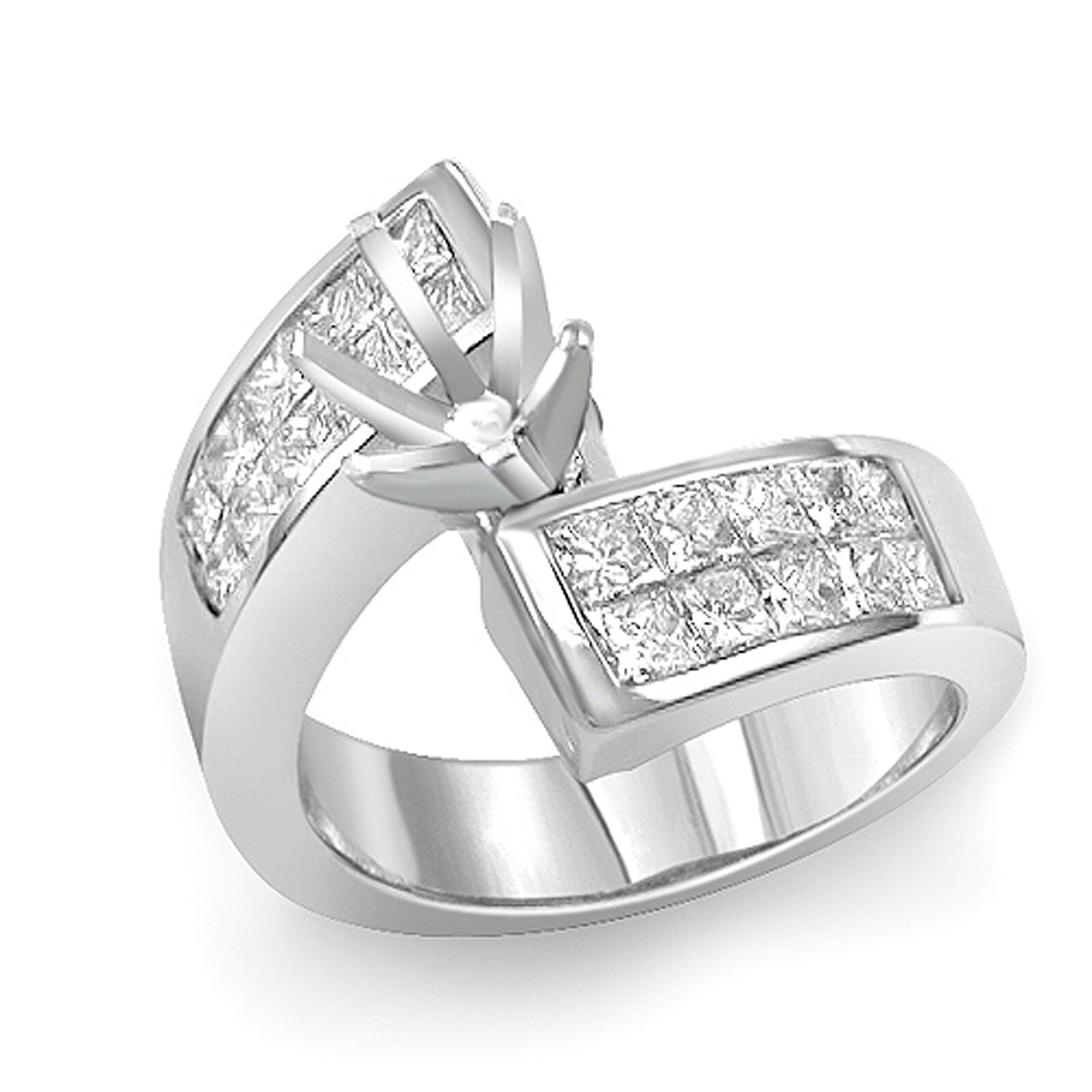 1.50 Ct Princess Diamond Setting Engagement Wedding Ring 14k White Gold Natural