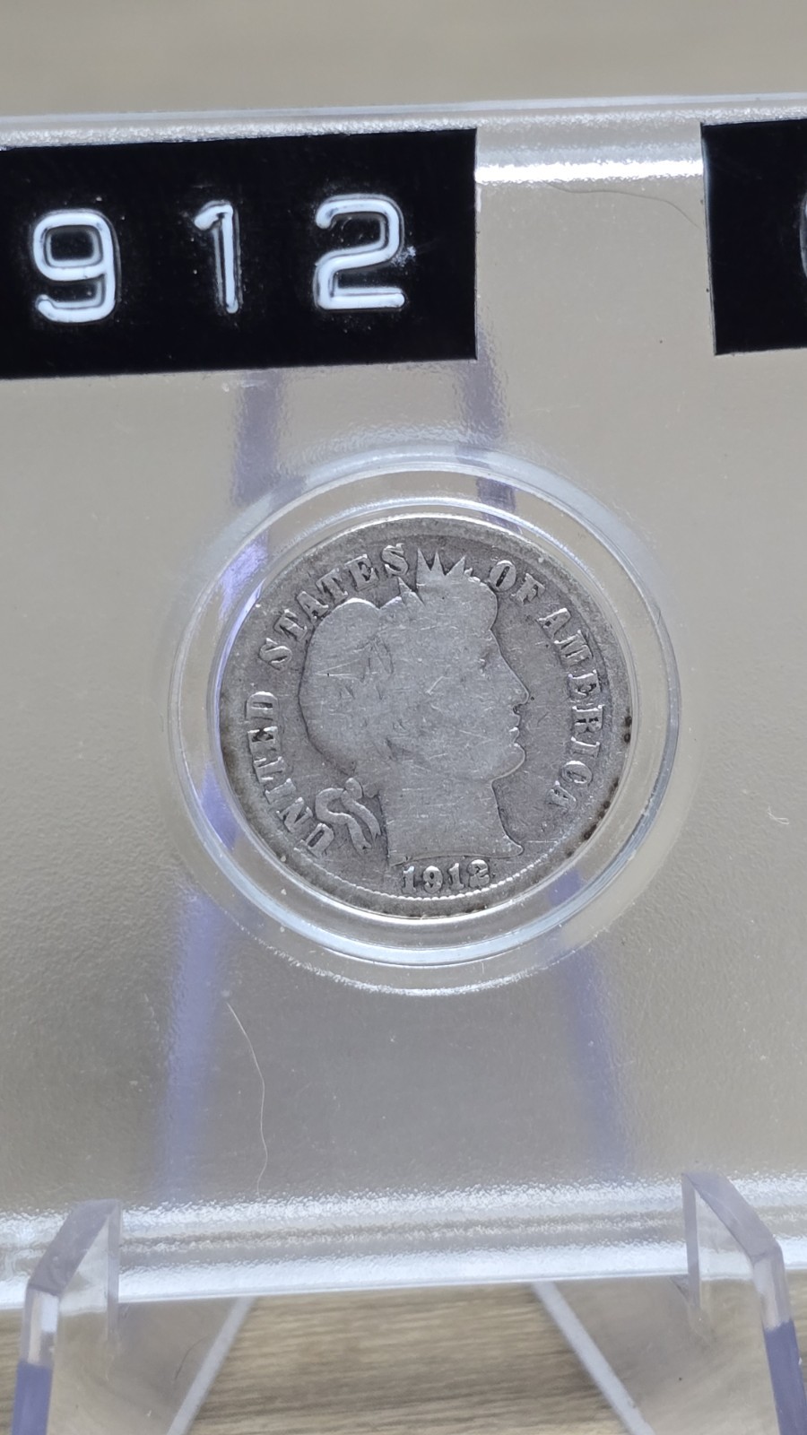1912 Barber Dime Good Condition - Protective Capsule