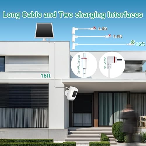 Solar Panel for Ring Camera, 6W Solar Charger with USB-C & Barrel White-106-1
