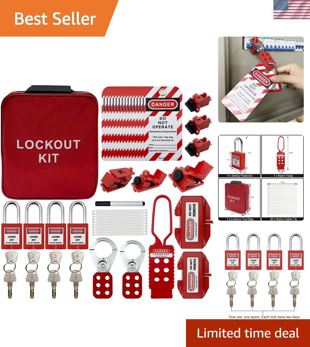 Versatile Lockout Tagout Kit with Pocket Bag - Safety Essentials Included