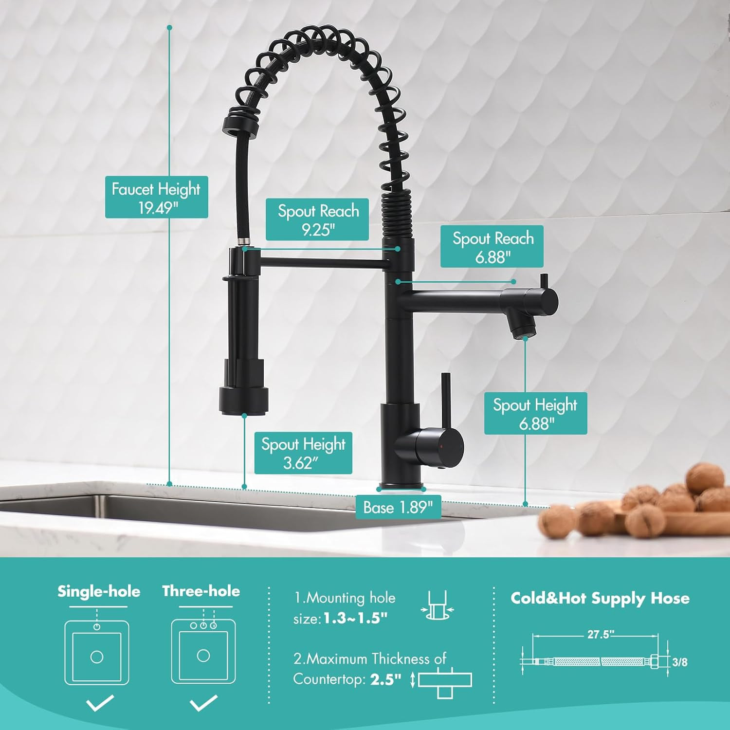 Matte Black Pull Down Kitchen Faucet with Sprayer - Commercial Style