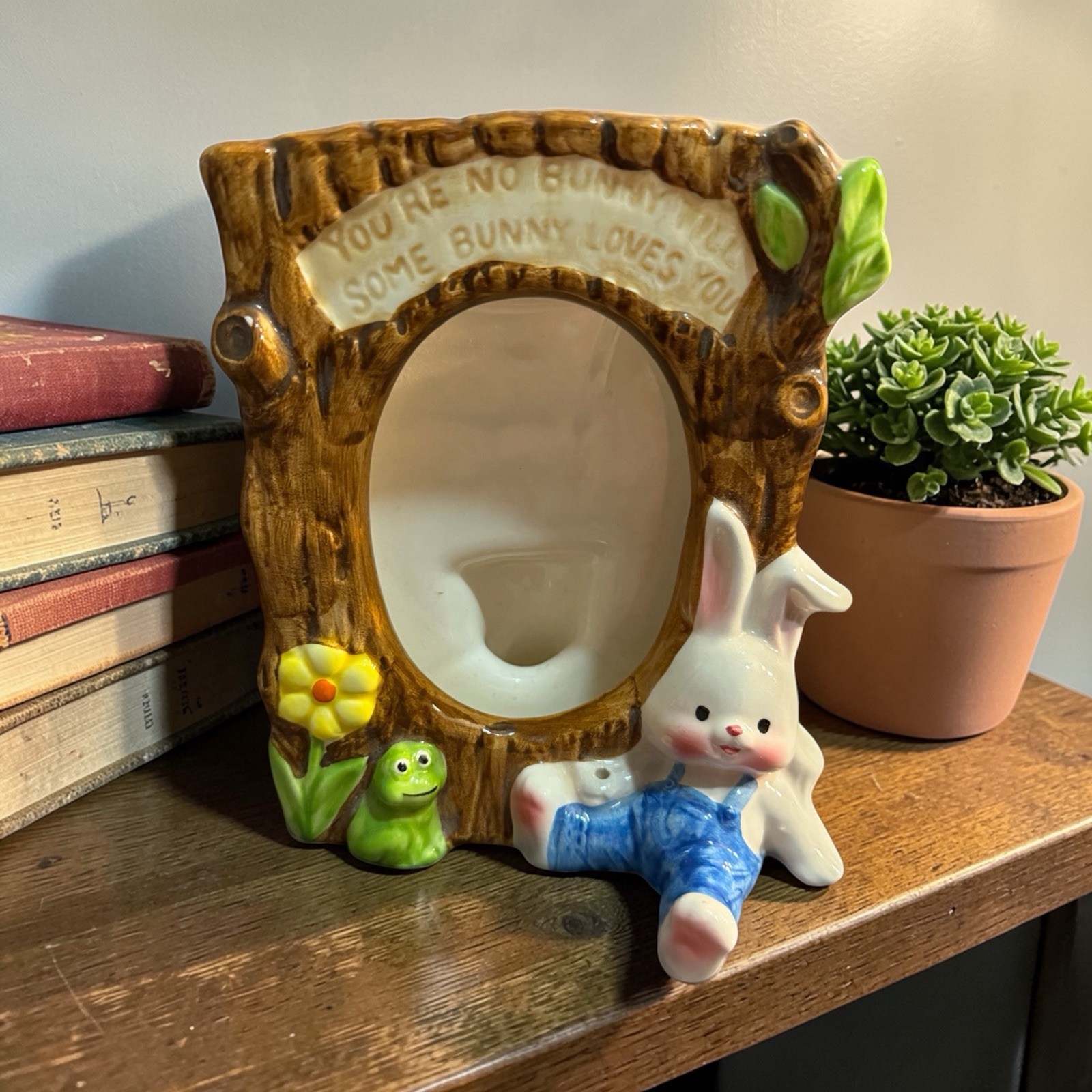 Vintage Enesco Bunny Planter Easter Rabbit Frog Floral Ceramic