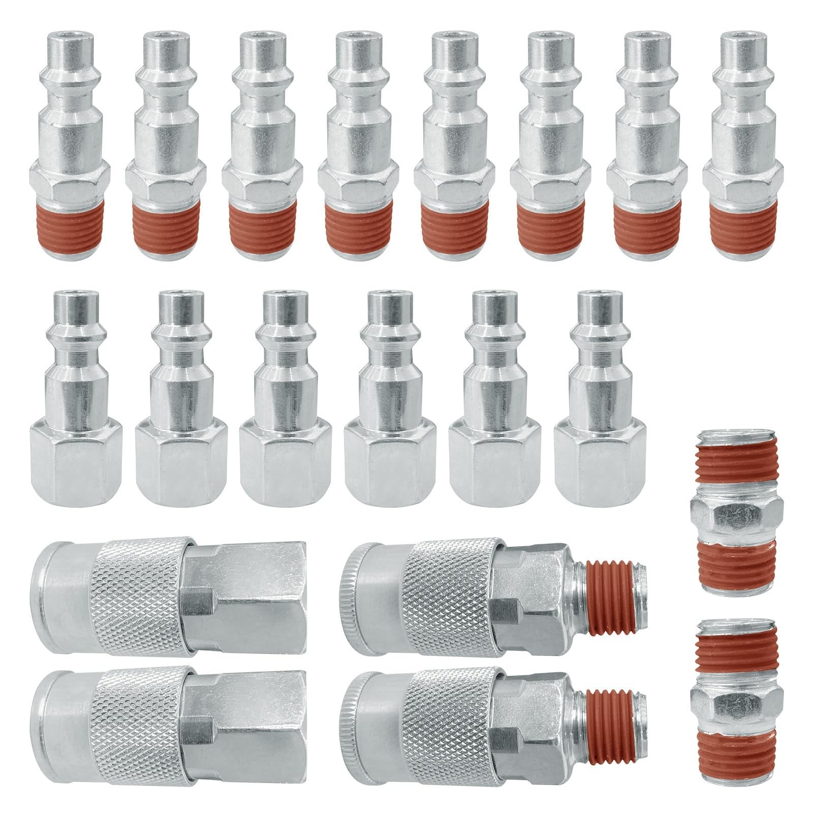 20Pcs 1/4" NPT Air Hose Fittings and Plug Kit, Quick Air Coupler Steel Hose C...