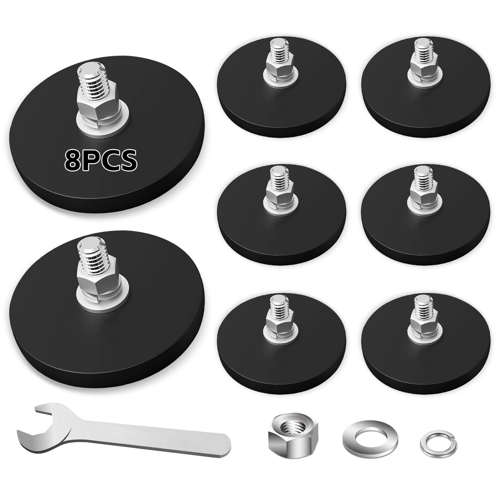 8Pack Rubber Coated Magnets, 110LBS Strong Adhesive Power Neodymium Magnet, A...