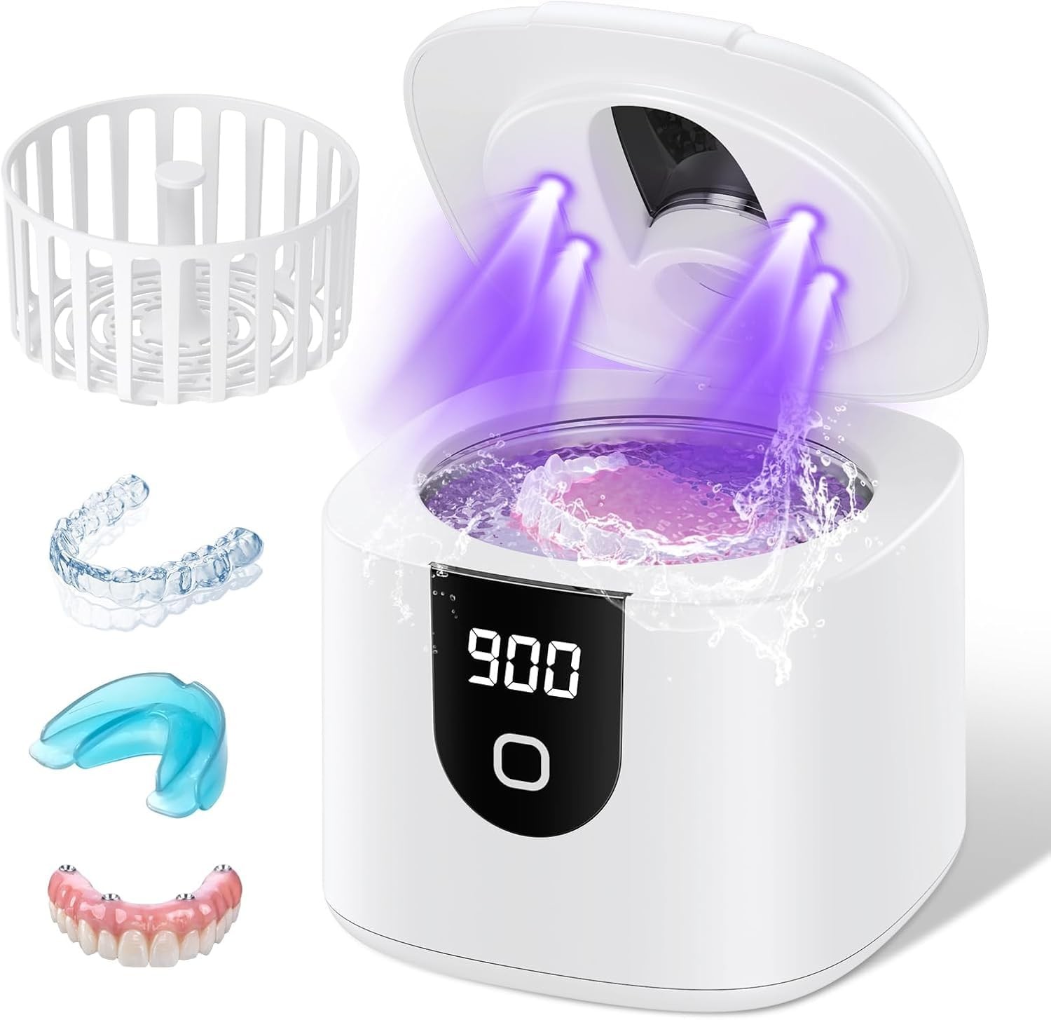 45kHz Ultrasonic Retainer Denture Cleaner Machine, Fast Cleaning for Aligners...