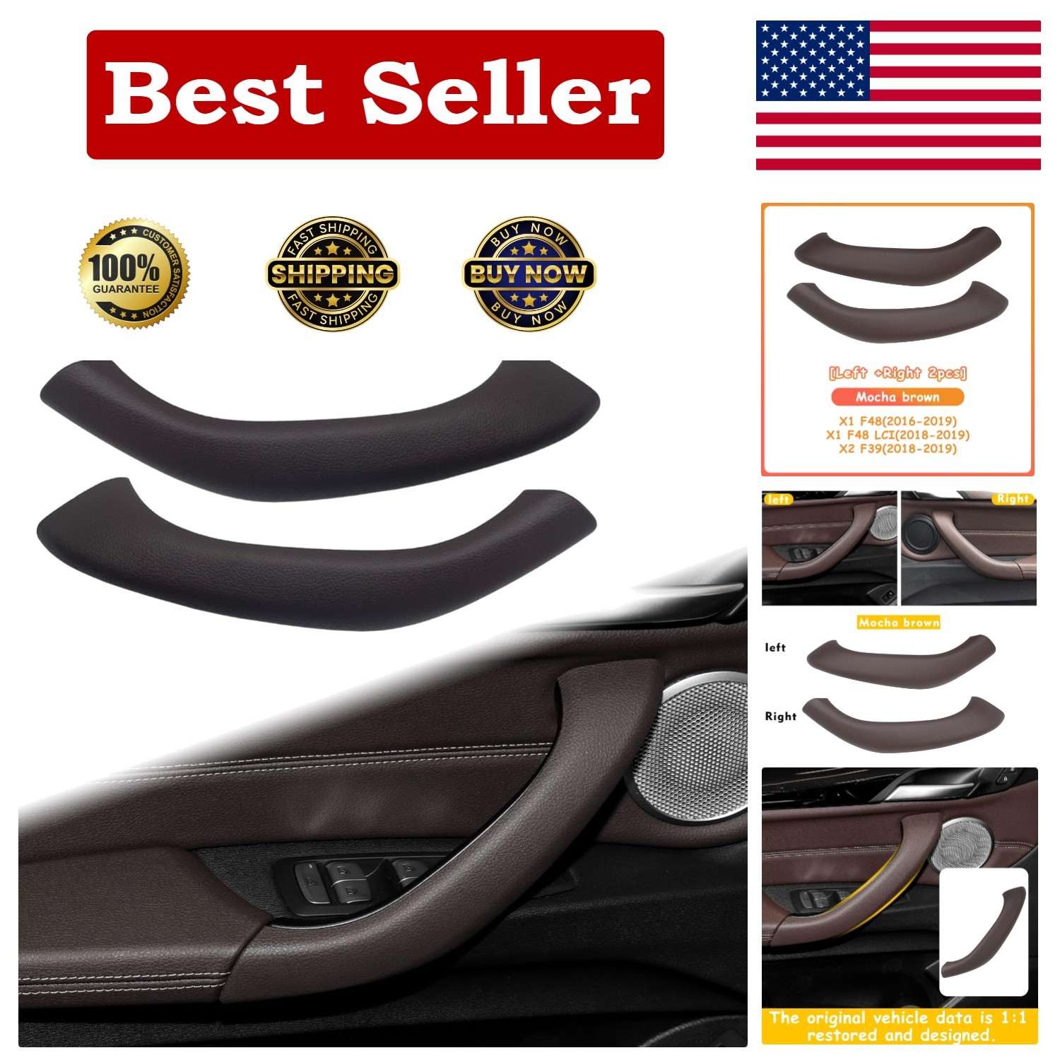 Car Inner Door Handle Pull Outer Cover Replacement for BMW X1 F48 2016-2019, X2