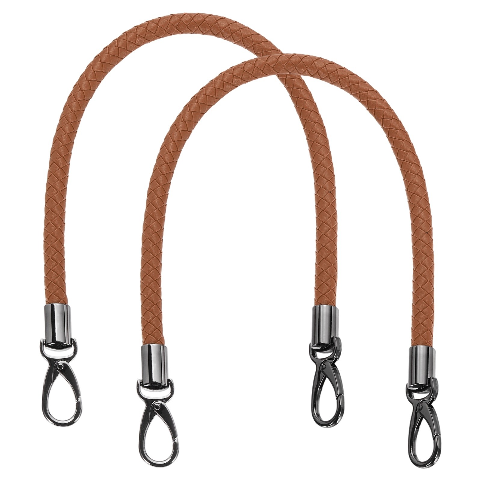 2Pcs 55cm 21.7" Braided Purse Strap PU Leather Yellow Brown (Black Buckle)