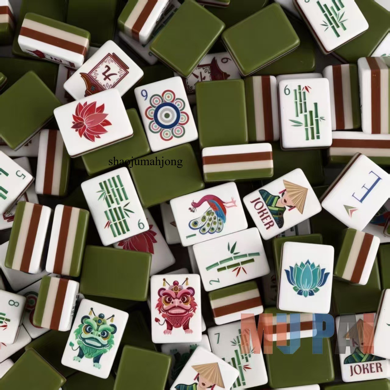 NEW! Vibrant Layered Mahjong Tiles – Full American Set 160Tiles - dark green/